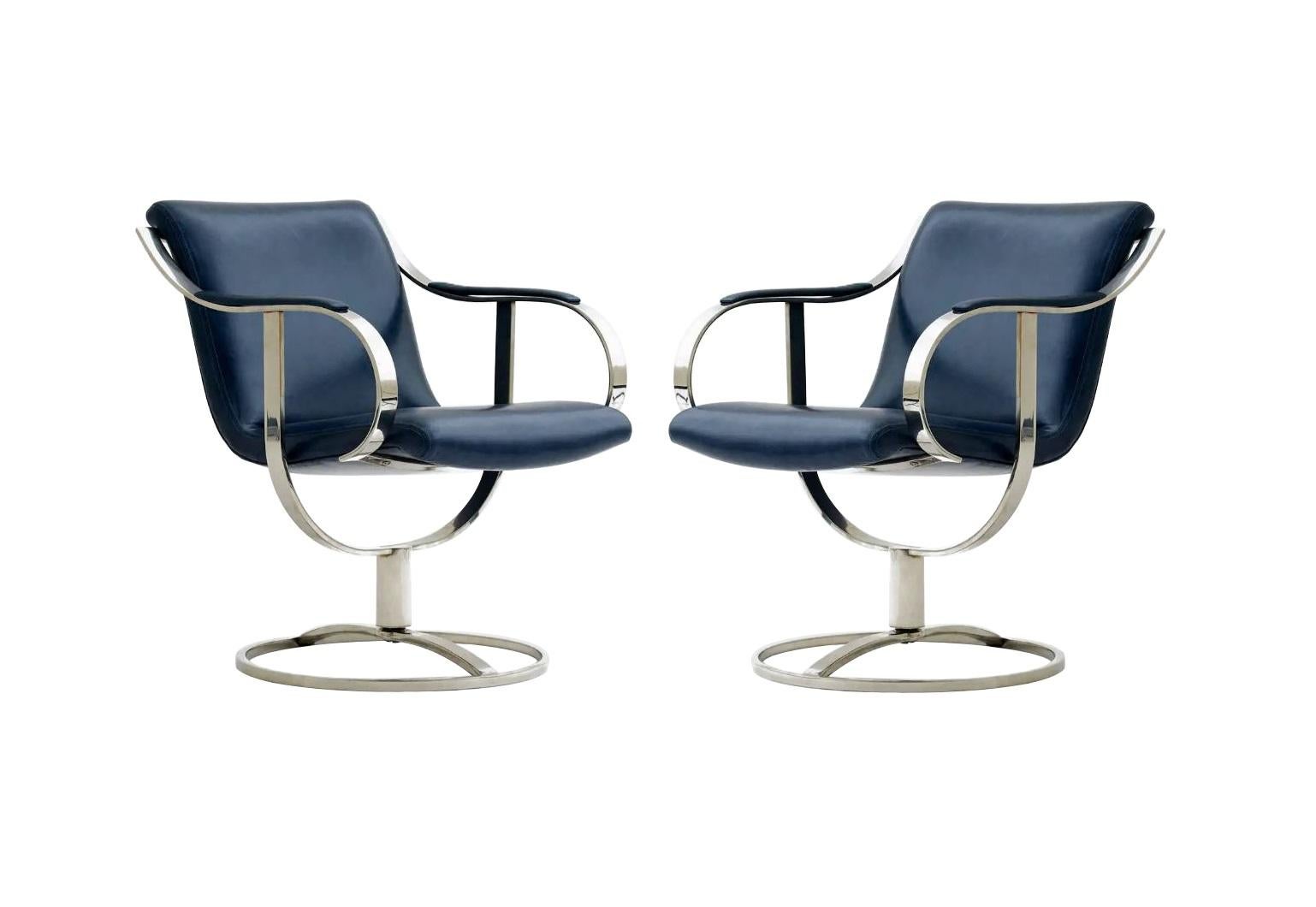 American Leather Swivel Chairs by Gardner Leaver for Steelcase, Pair For Sale