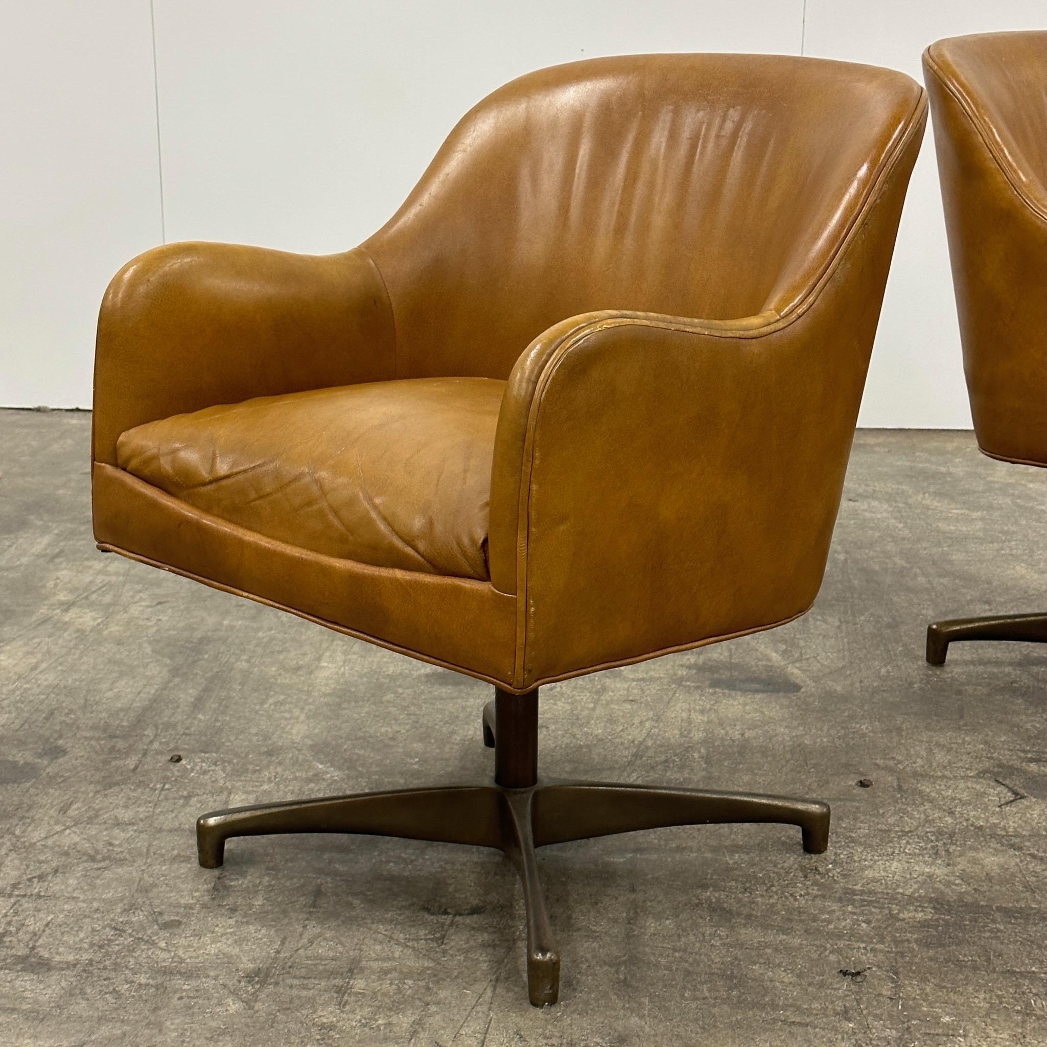 c. 1960s. Original leather upholstery with metal patinated base. Tagged. Made in Ohio.

Price is for the set. Contact us if you’d like to purchase a single item.
