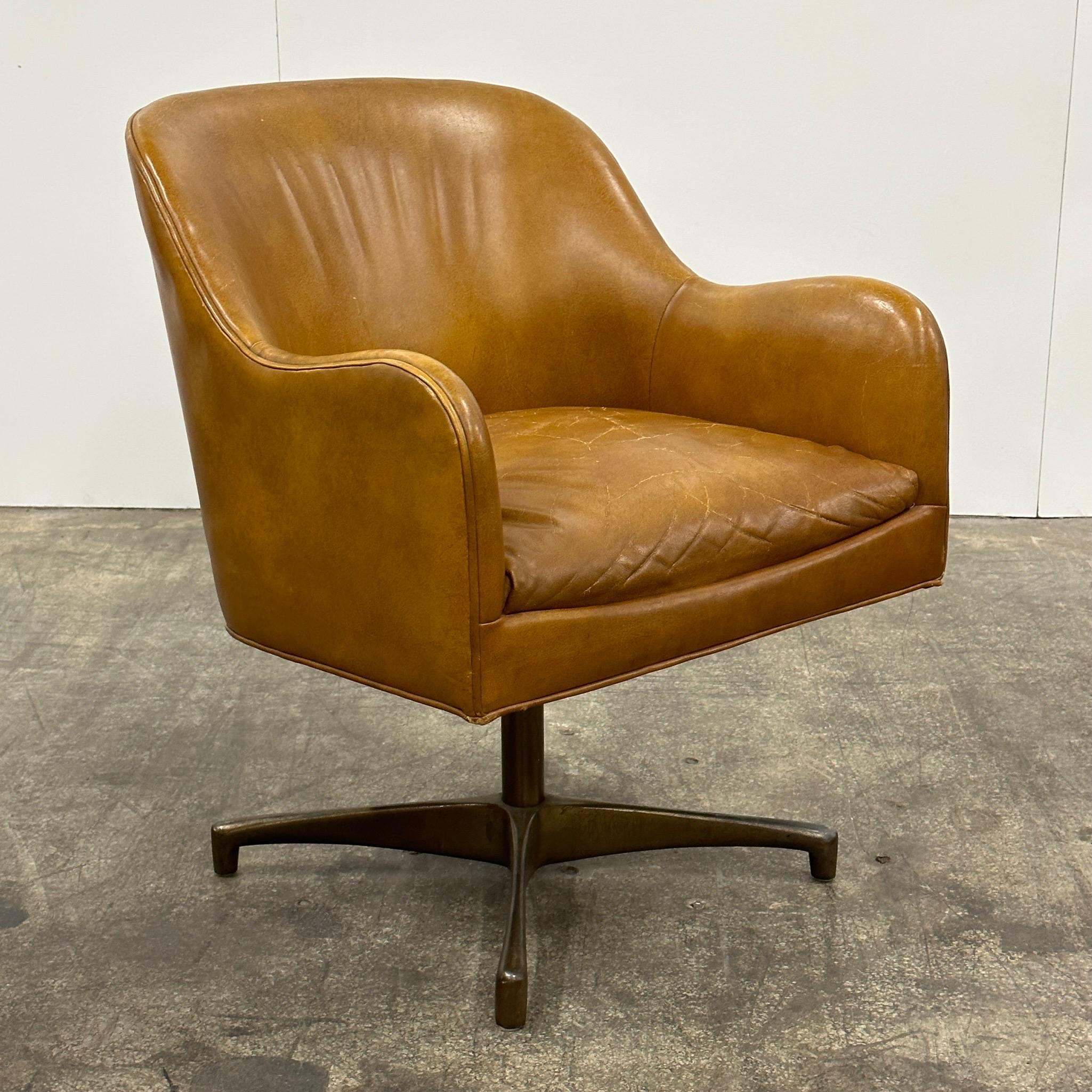 Mid-Century Modern Leather Swivel Chairs by Jens Risom for Marble Furniture For Sale