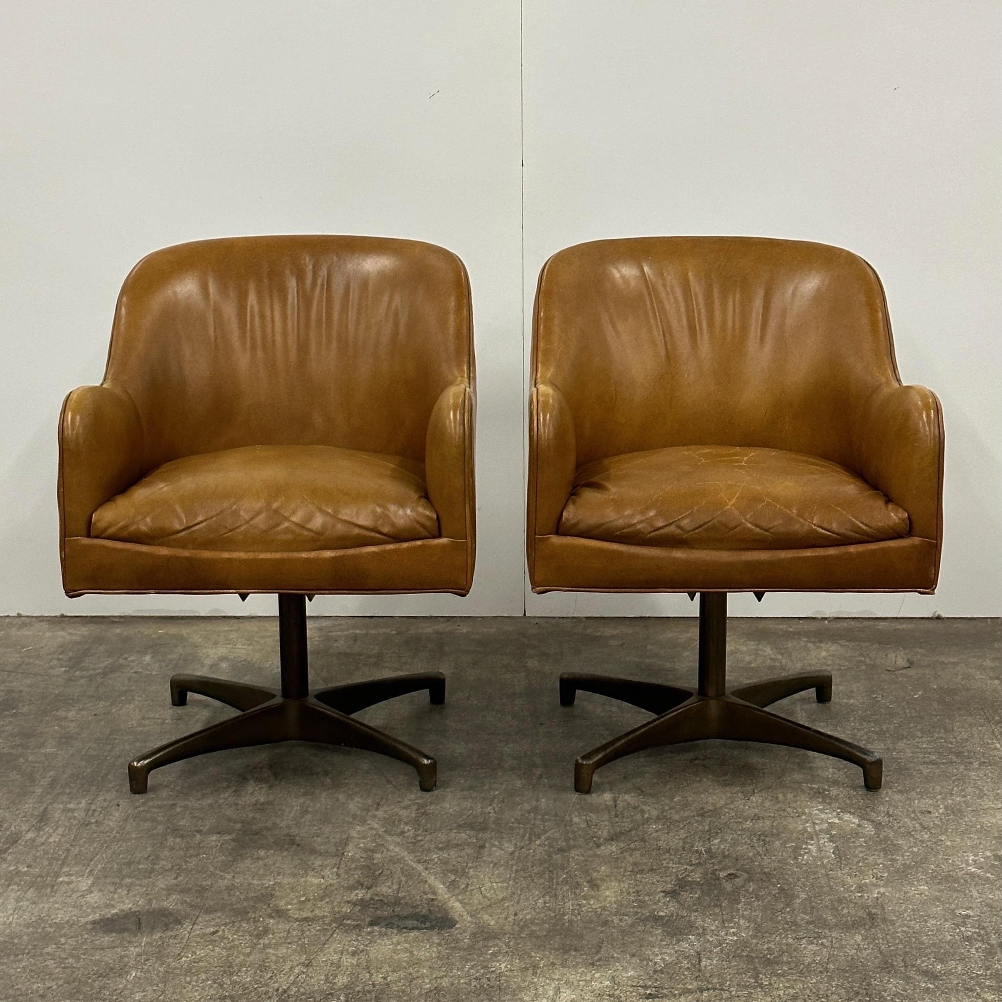 Leather Swivel Chairs by Jens Risom for Marble Furniture For Sale 1