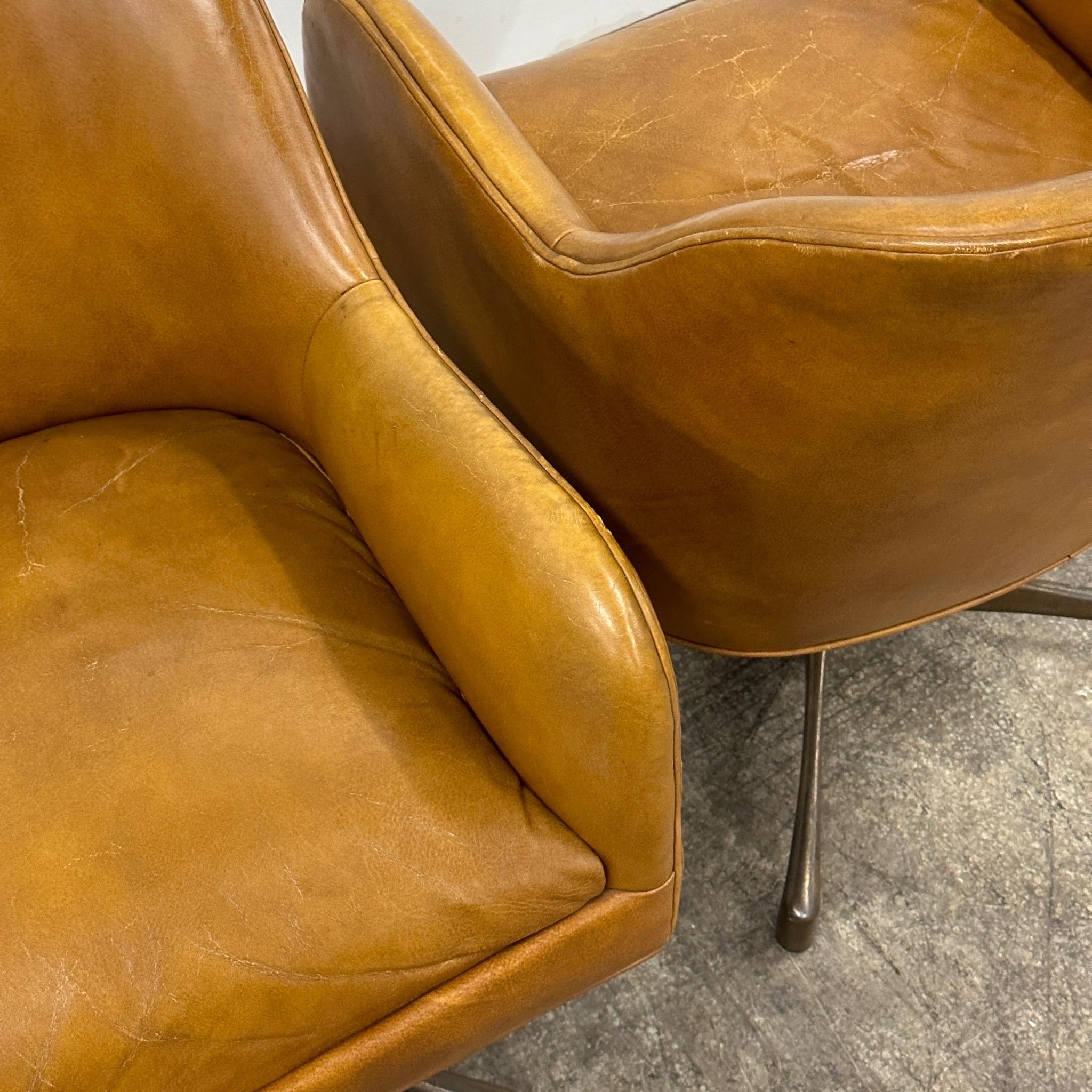 Leather Swivel Chairs by Jens Risom for Marble Furniture For Sale 2