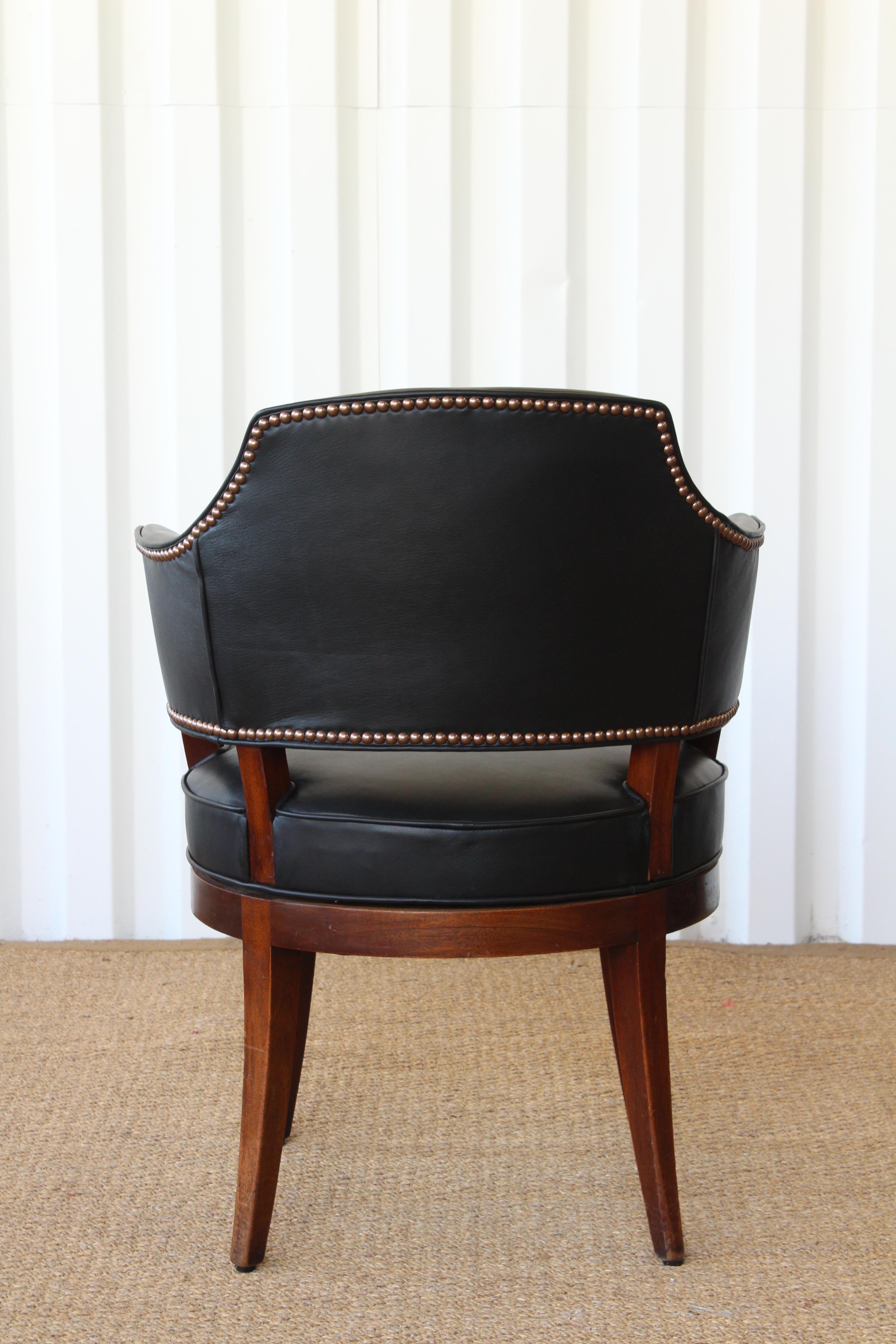 English Leather Swivel Desk Chair, England, 1940s