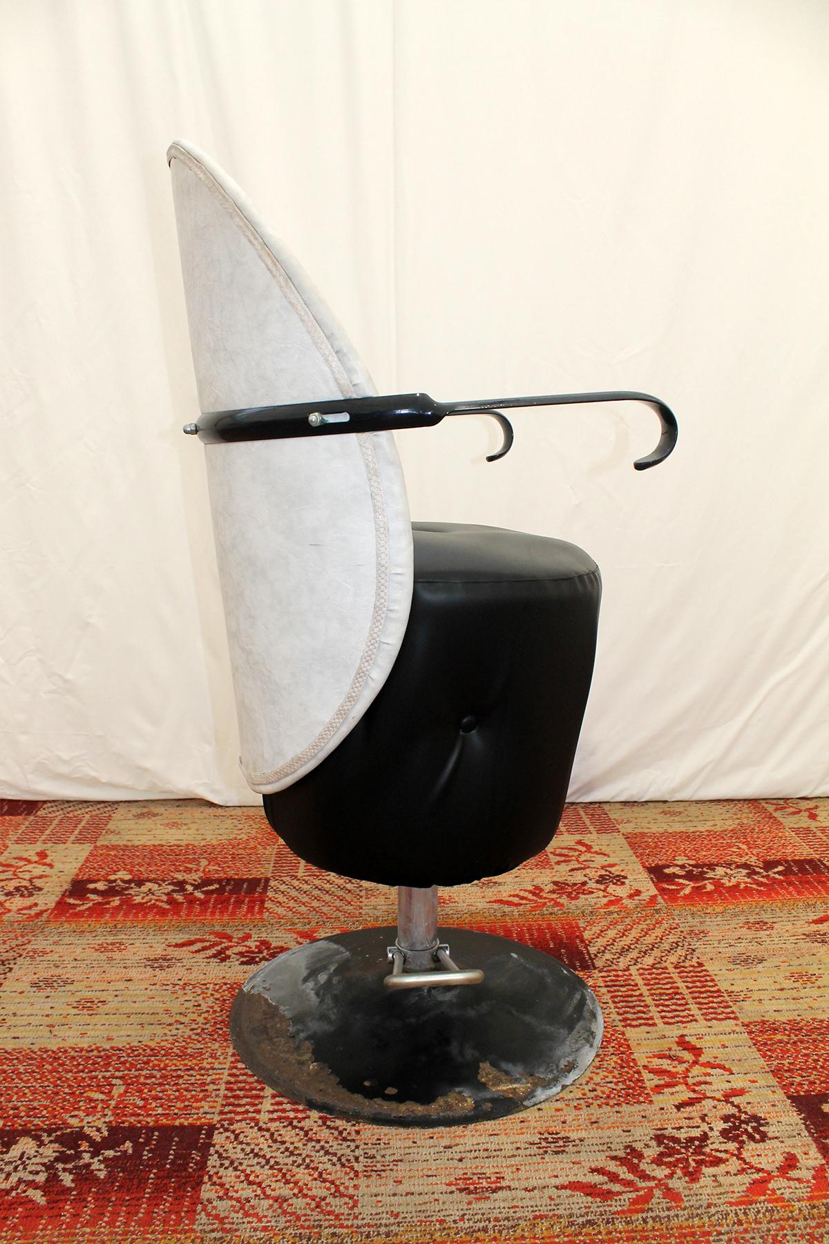 Gustavian Leather Swivel Hairdressing Salon Chair, 1980s For Sale