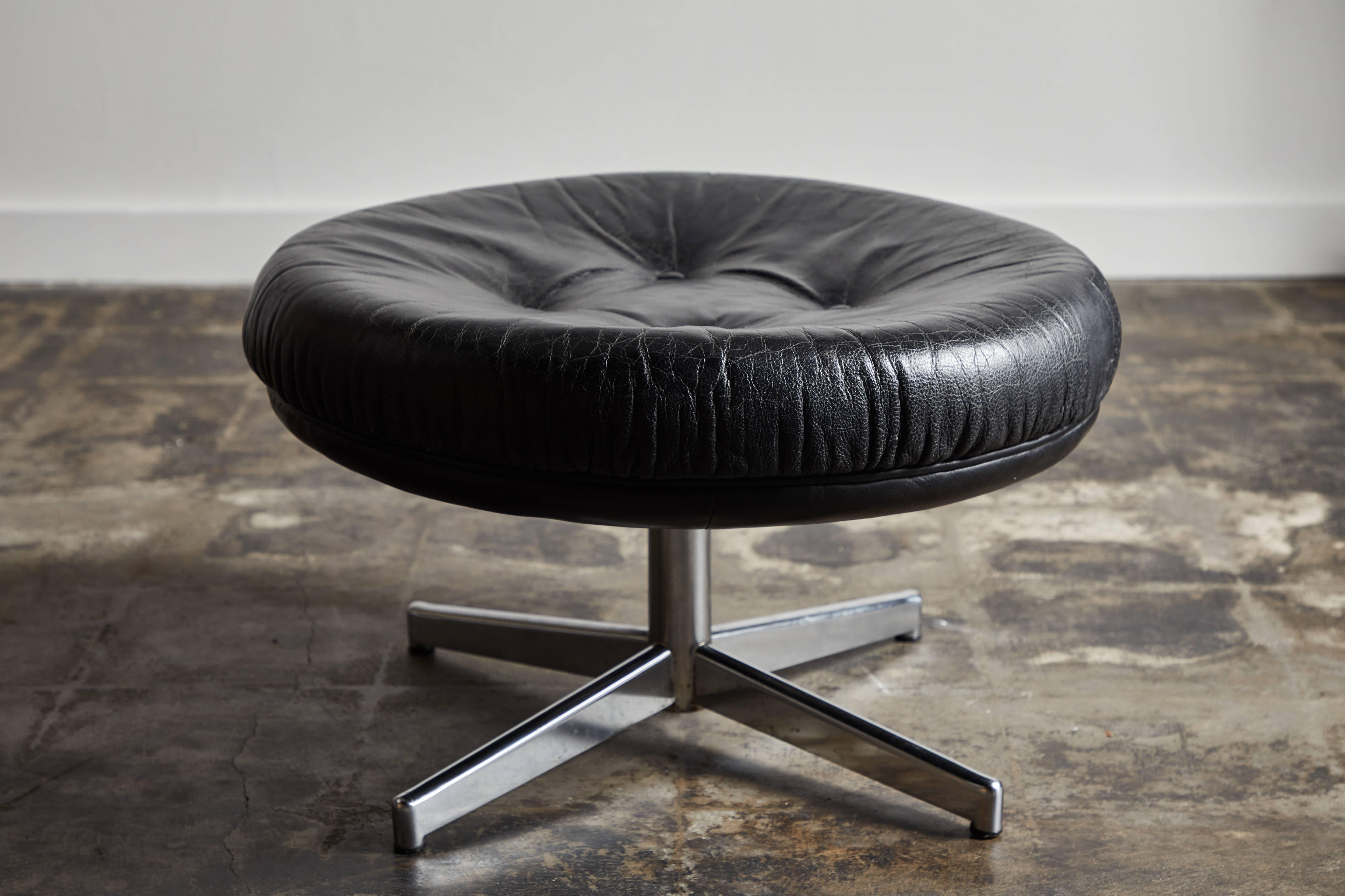 Leather Swivel Lounge Chair and Ottoman by Illum Wikkelsø 1
