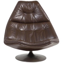 Leather Swivel Lounge Chair F591 by Geoffrey Harcourt for Artifort, 1967