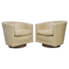Leather Swivel Lounge Chairs Designed by Edward Wormley for Dunbar