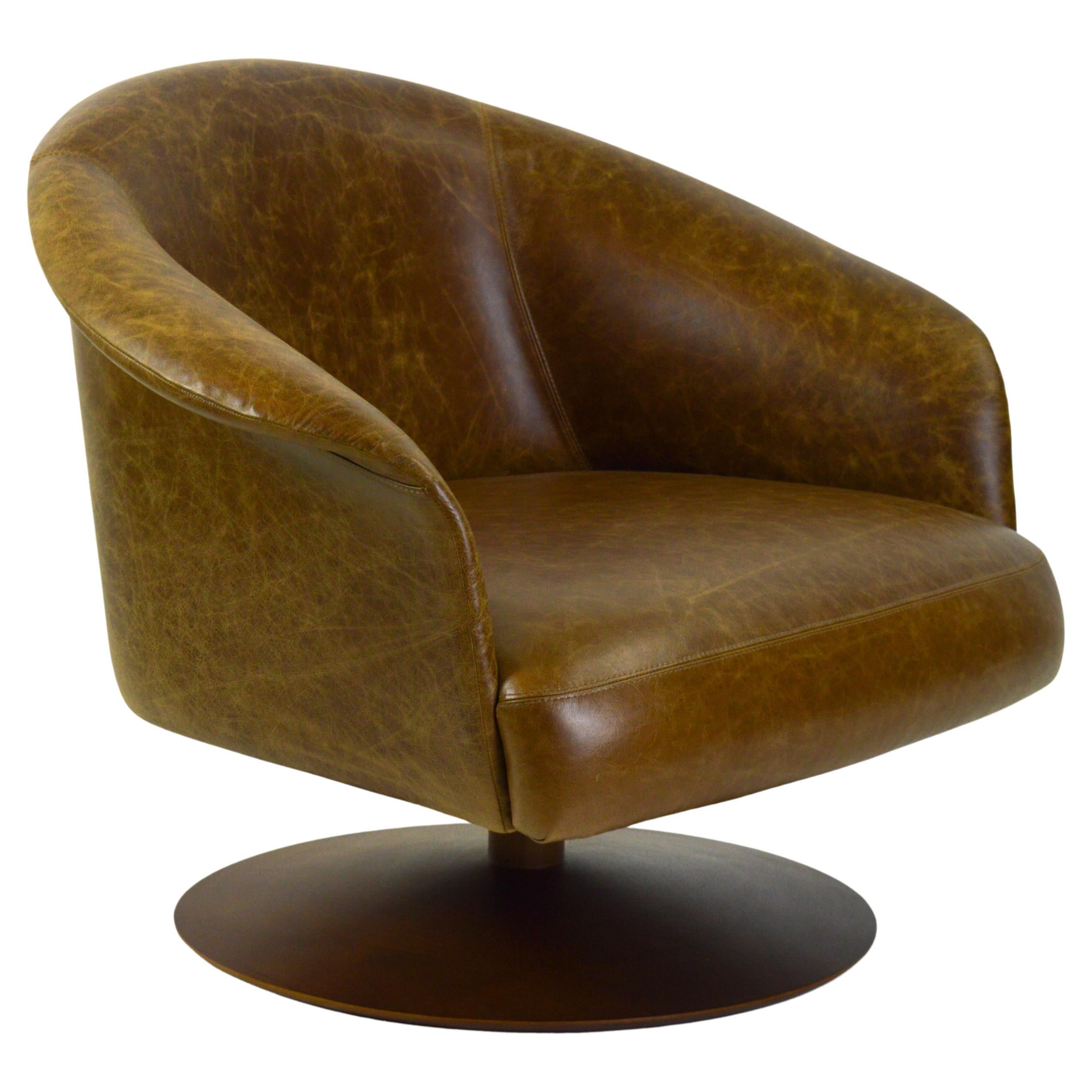 Leather, Swivel, Collana Armchair For Sale