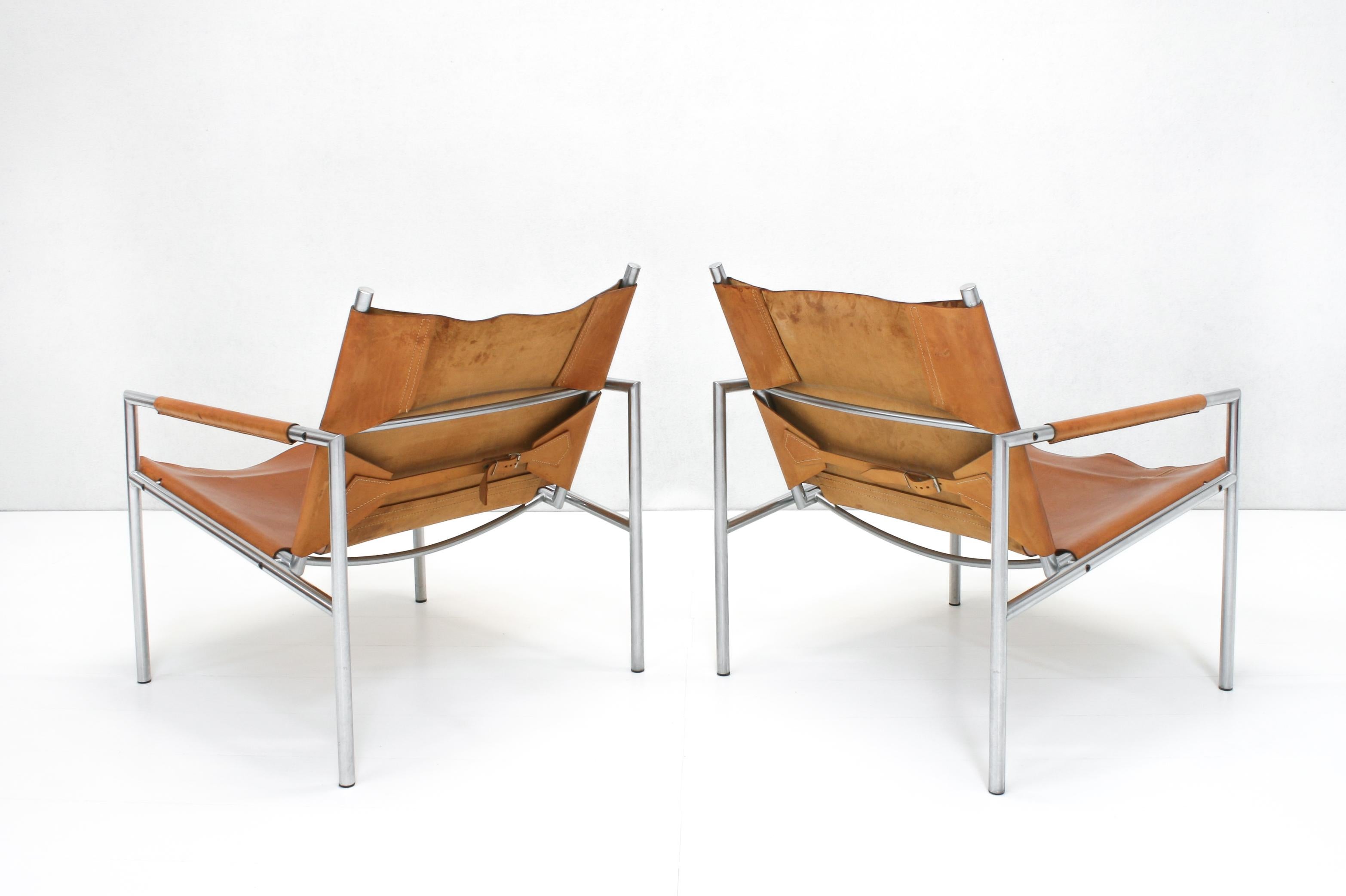 Mid-Century Modern Leather Sz02 Sling Armchairs by Martin Visser for 'T Spectrum