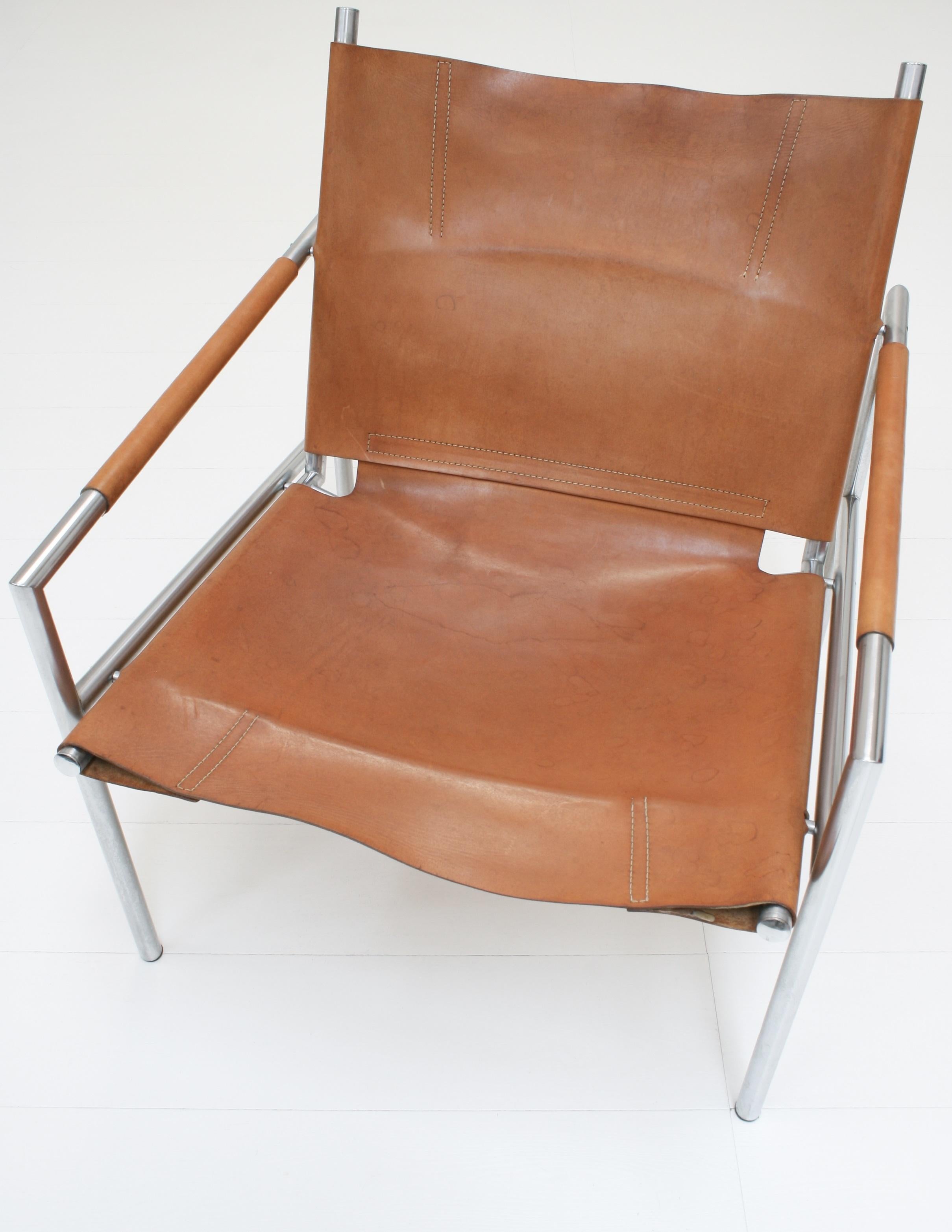 Dutch Leather Sz02 Sling Armchairs by Martin Visser for 'T Spectrum