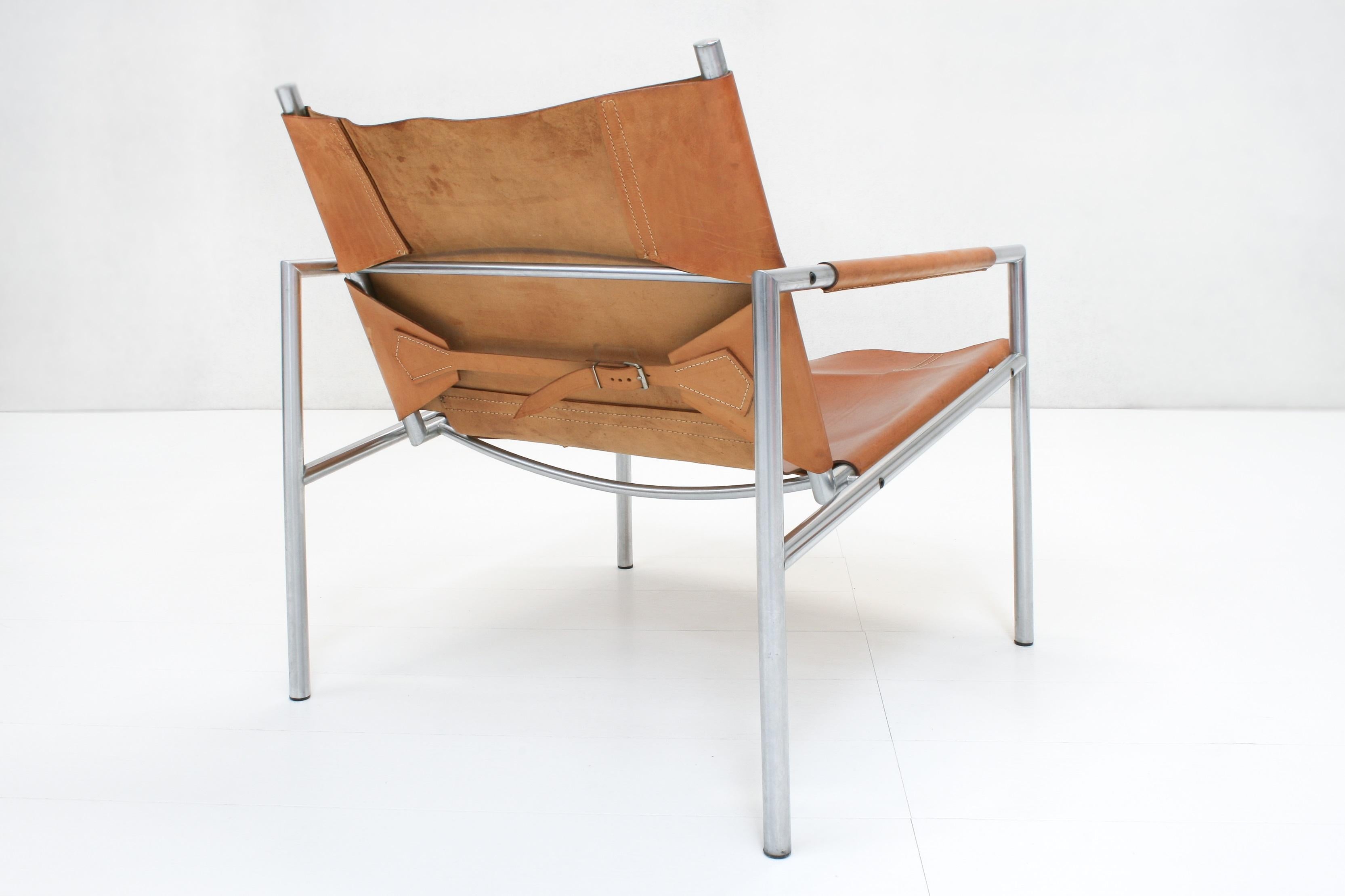 Stainless Steel Leather Sz02 Sling Armchairs by Martin Visser for 'T Spectrum