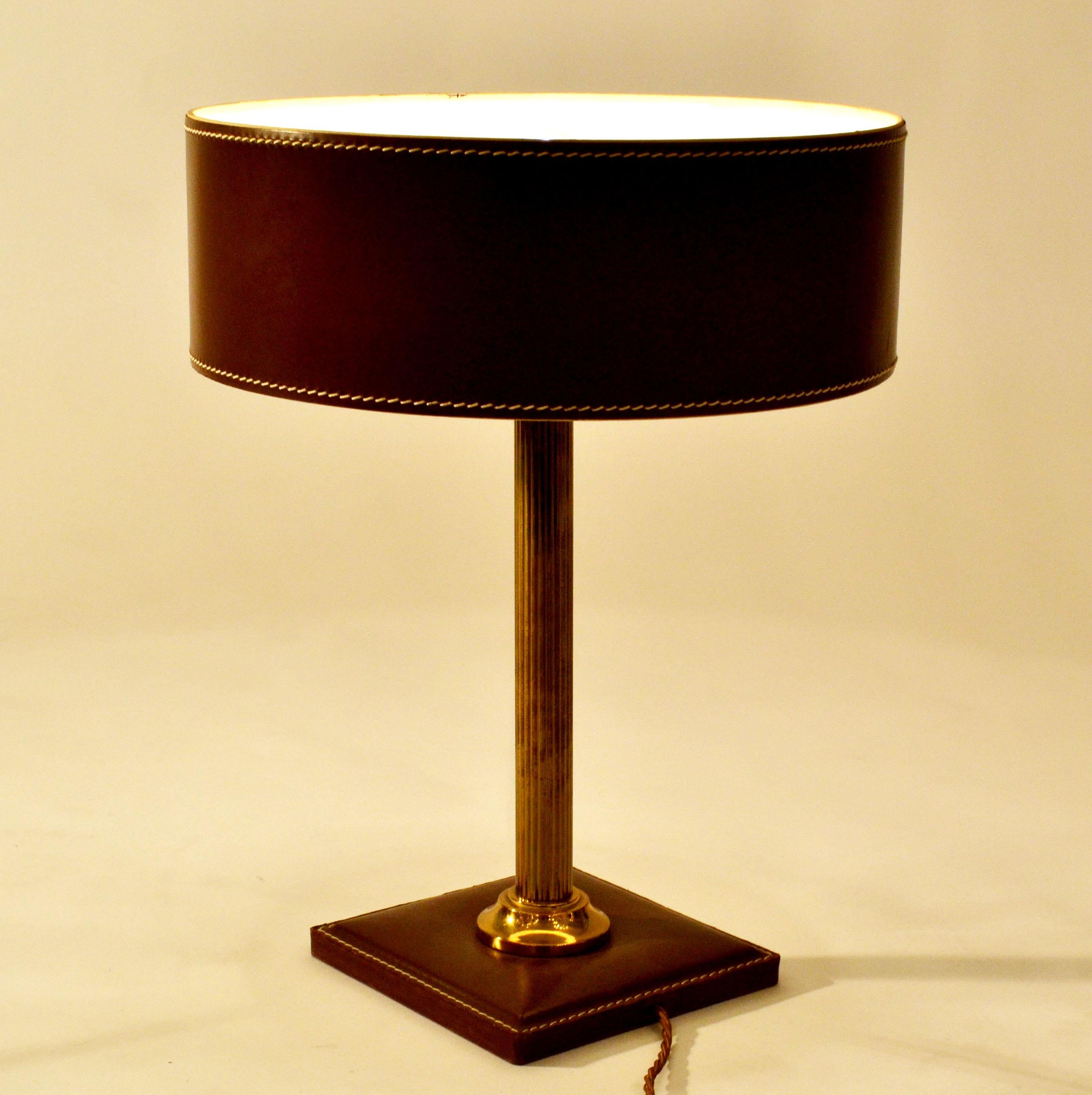 Mid-Century Modern Leather Table Lamp Attributed Adnet