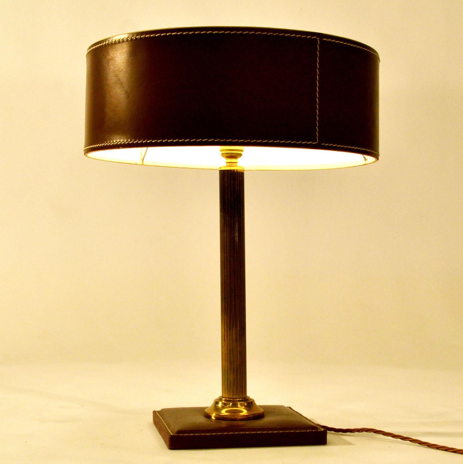 French Leather Table Lamp Attributed Adnet