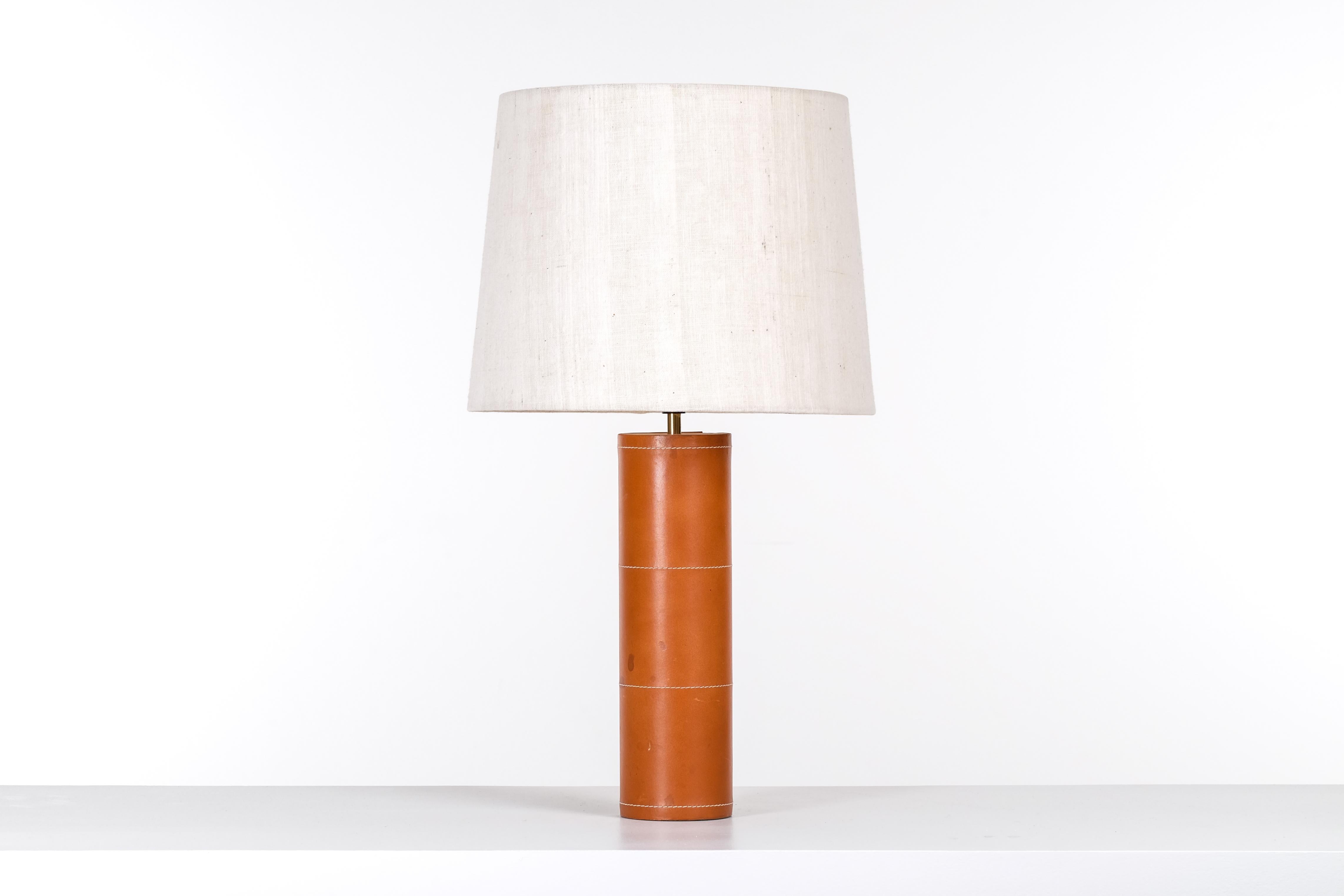 Brass Leather table lamp by Bergboms, Sweden, 1960s For Sale