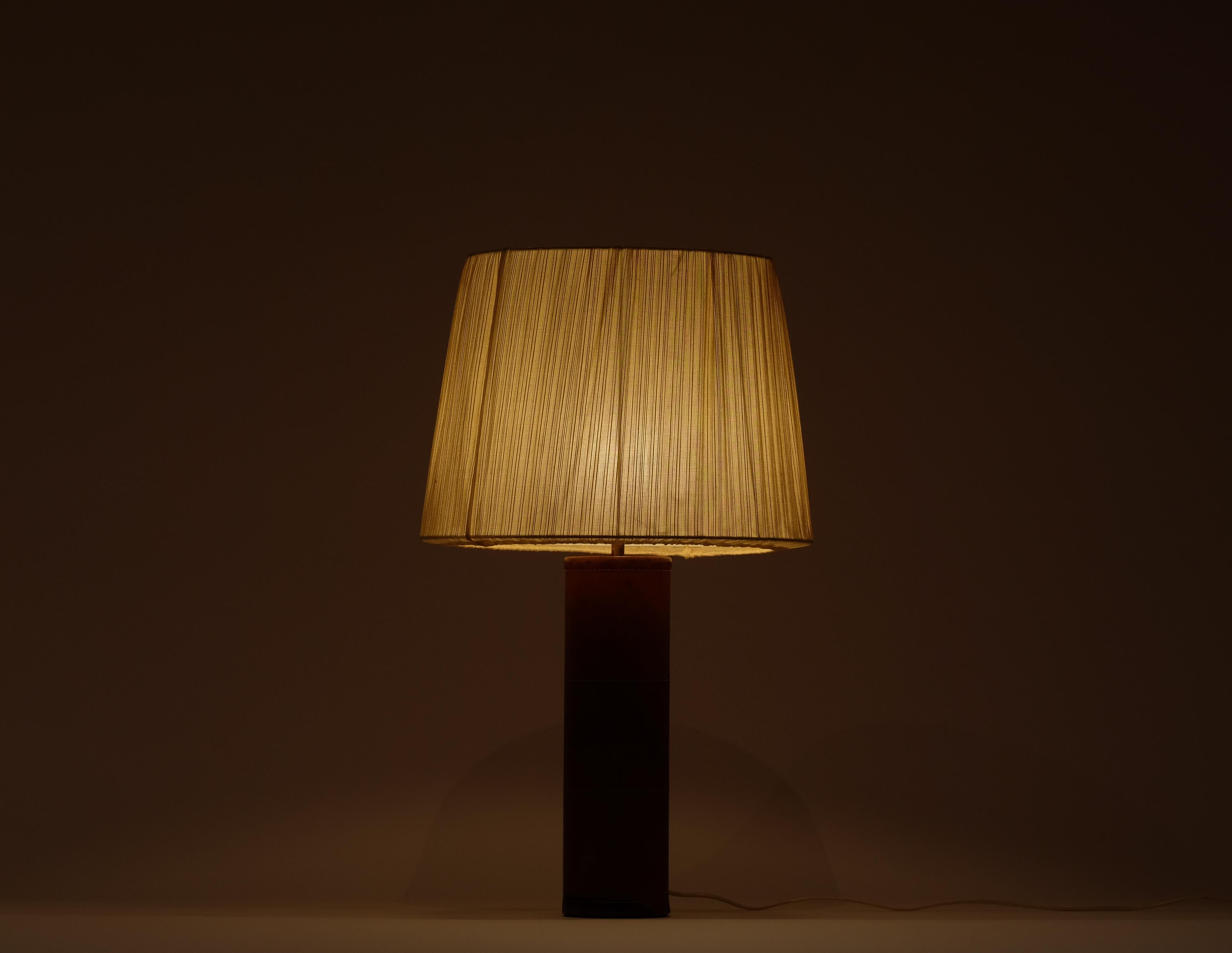 Leather table lamp by Bergboms, Sweden, 1960s For Sale 1