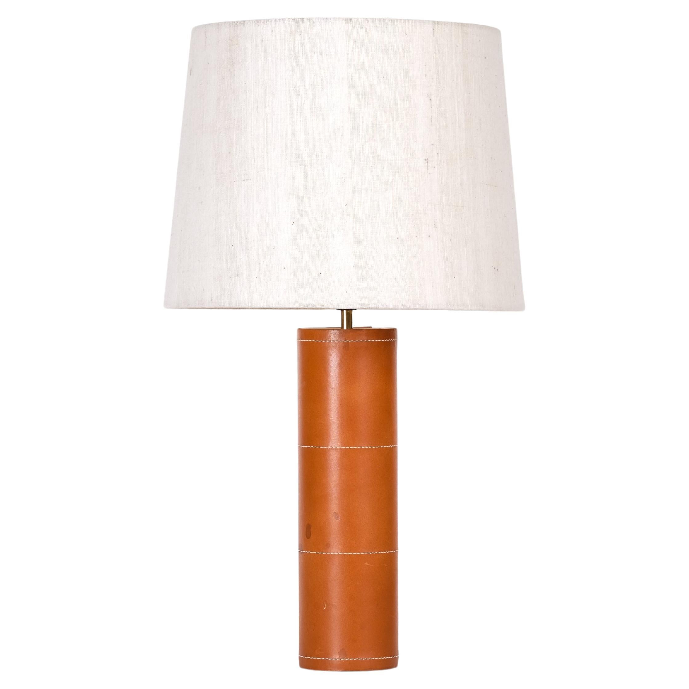 Leather table lamp by Bergboms, Sweden, 1960s For Sale