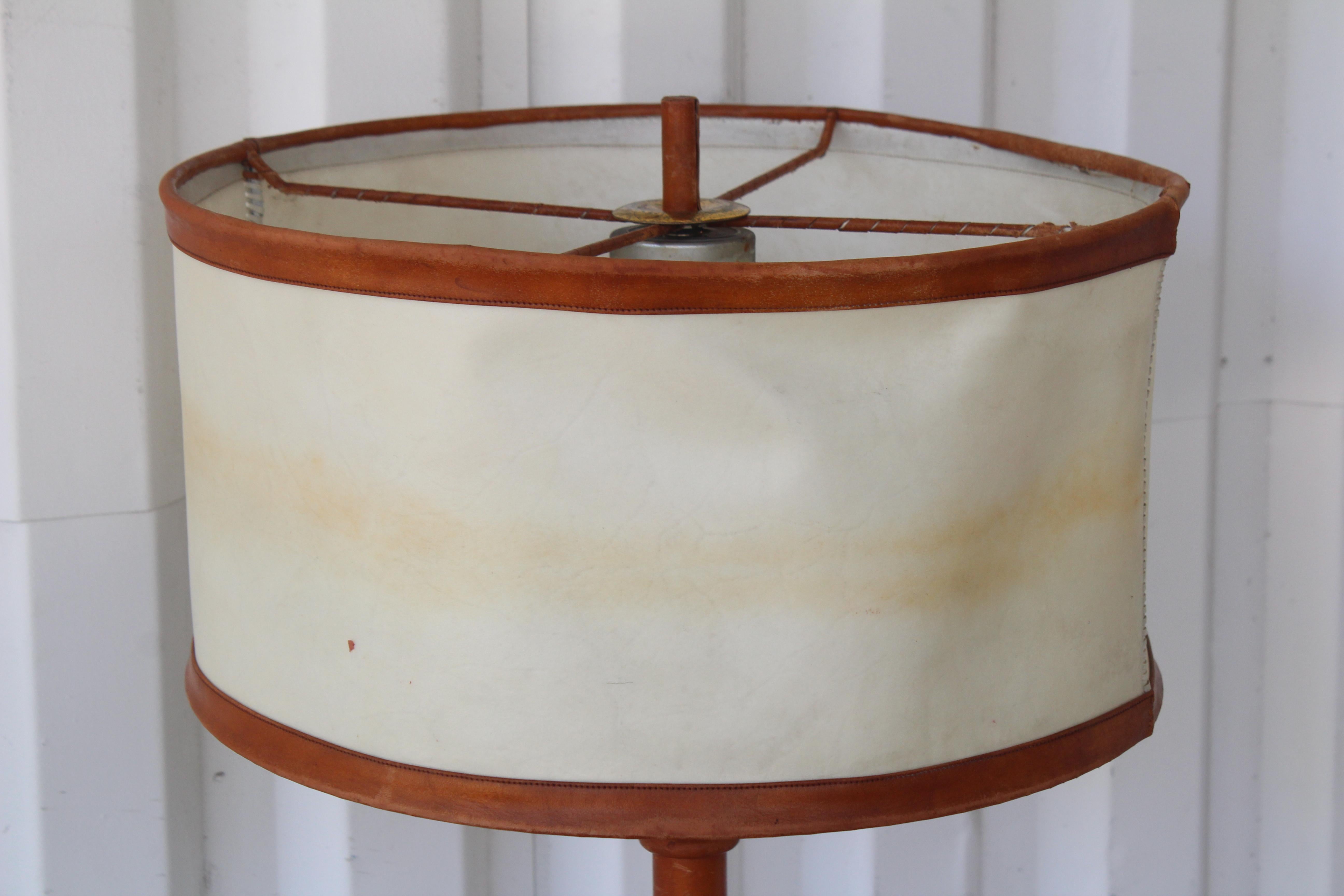 Leather Table Lamp by Jacques Adnet, France, 1950s In Good Condition In Los Angeles, CA