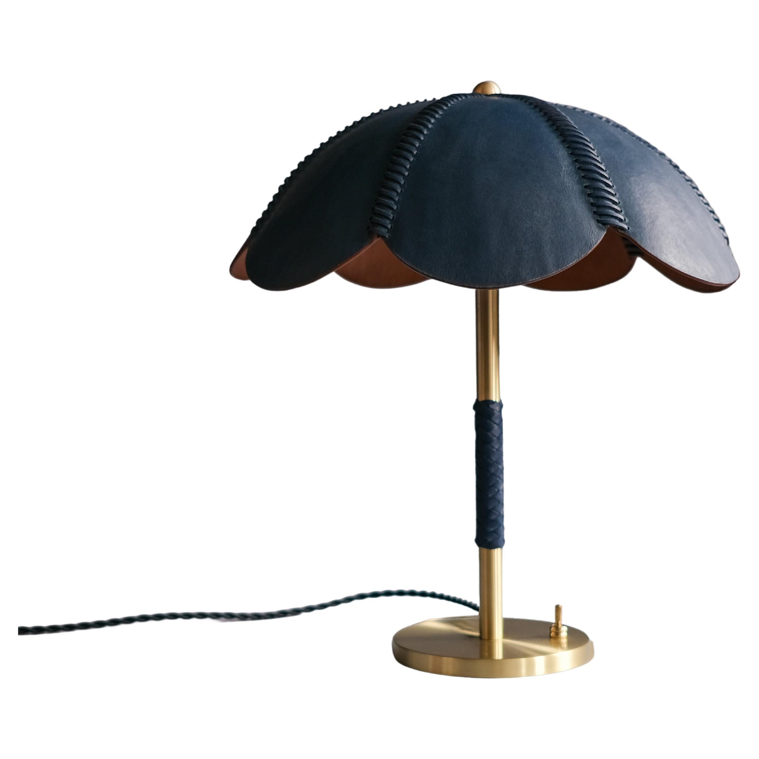 Leather Table Lamp, Cobalt, Capa, Saddle Lamp Collection For Sale