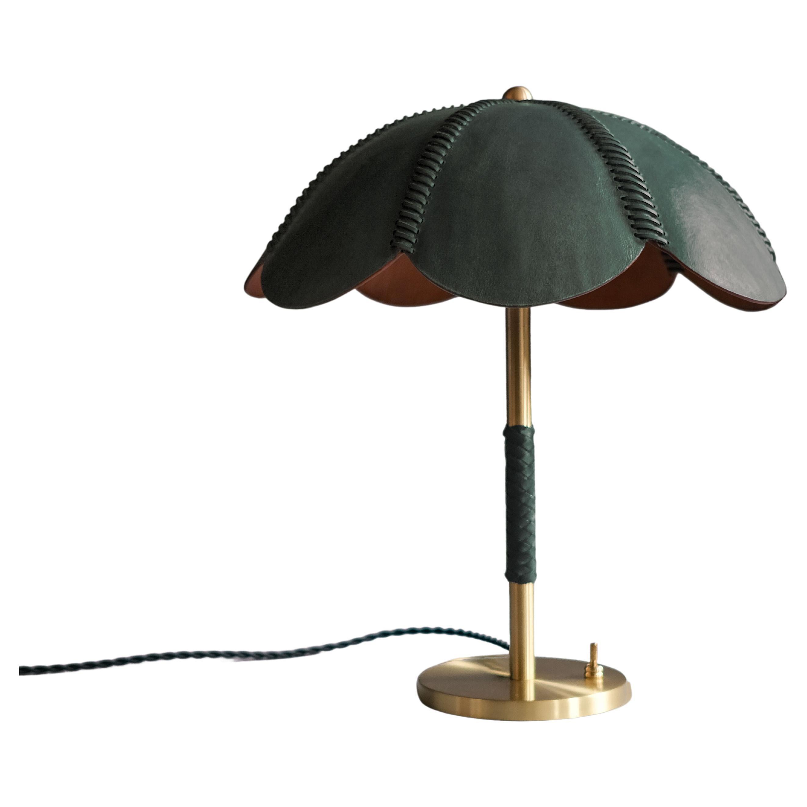 Leather Table Lamp, Emerald Green, Capa, Saddle Lamp Collection For Sale