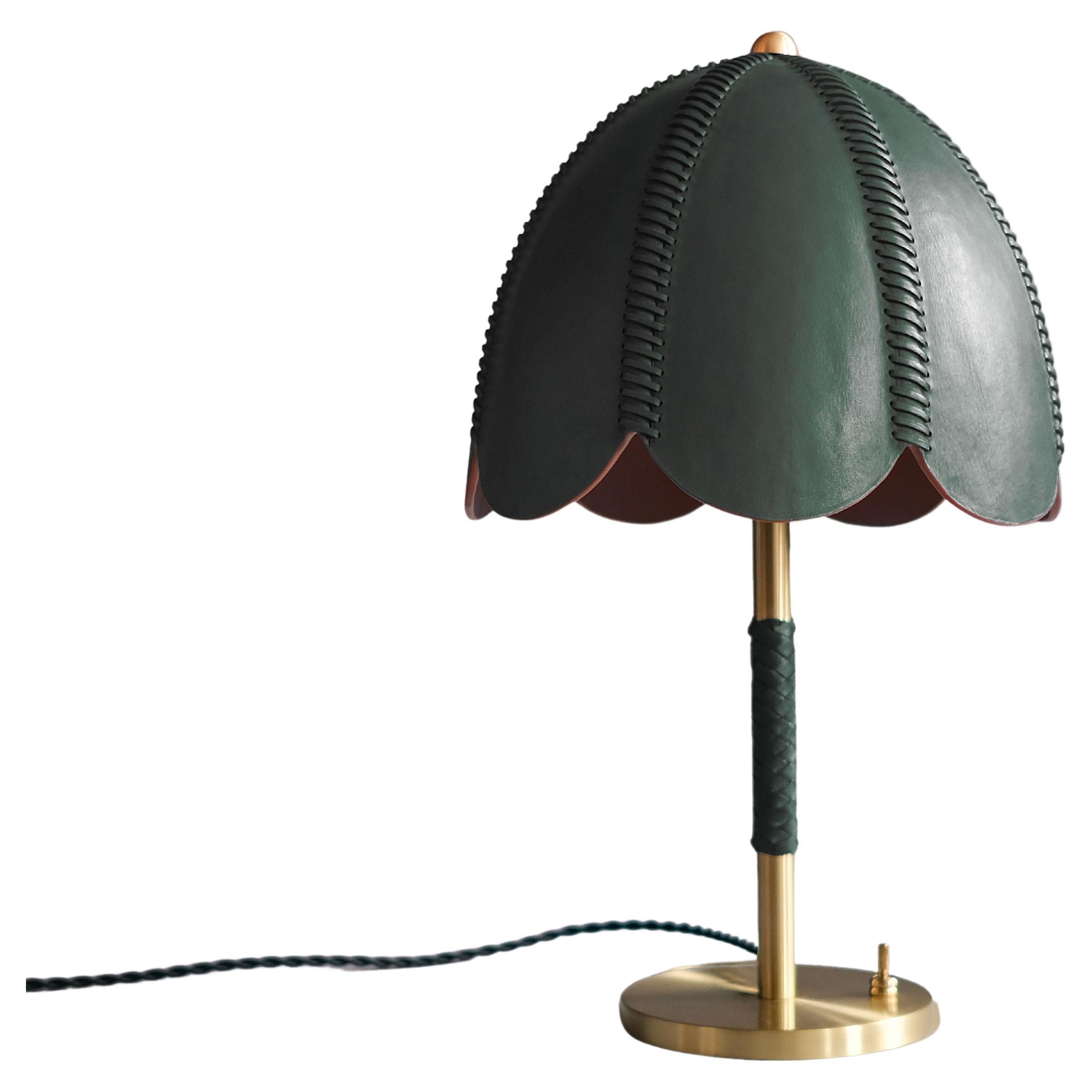 Leather Table Lamp, Emerald Green, Doma, Saddle Lamp Collection For Sale