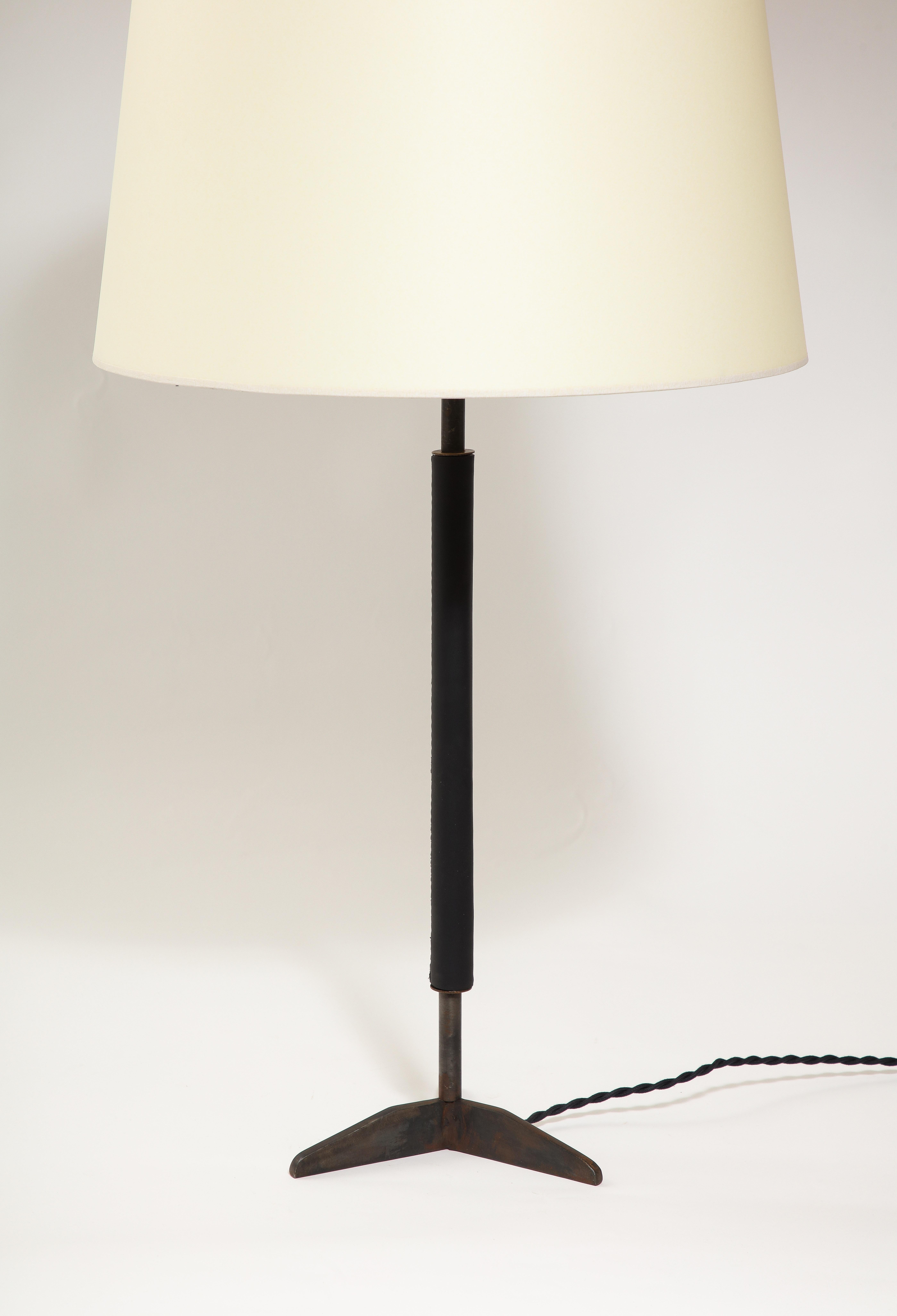 Blackened Steel & Leather Table Lamp, France 1950 For Sale 6