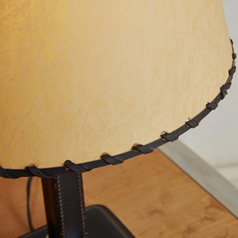 Leather Table Lamp with Shade in the Style of Paul Dupre-Lafon, France, 1940s 1