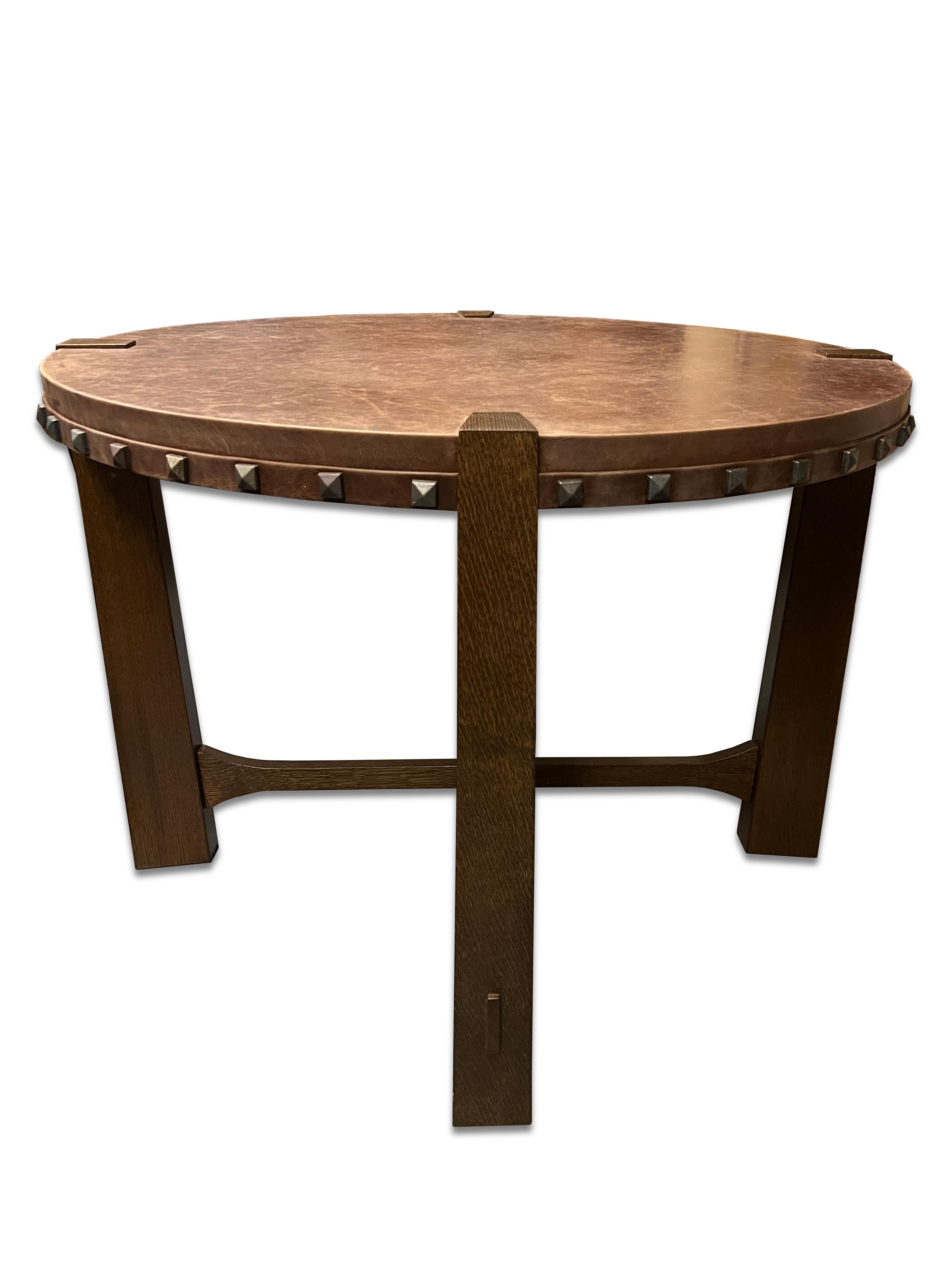 American Leather Table with Studs