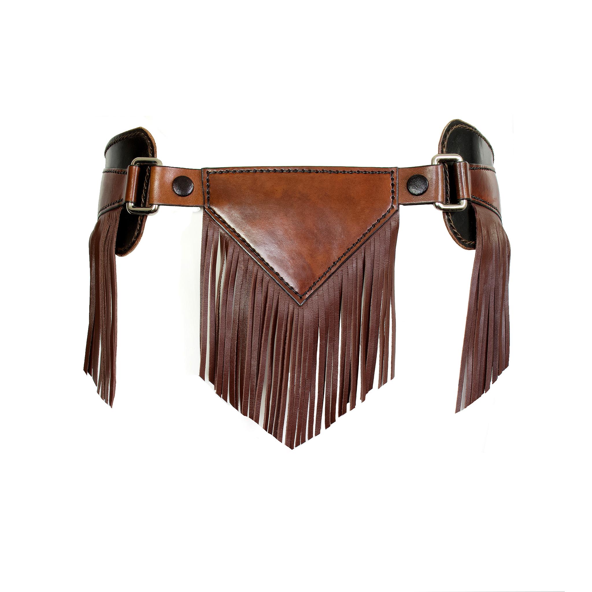 Brown Leather - Tassel Fringe Belt - RARE - One-Off Piece - Adjustable Buckle Fasten