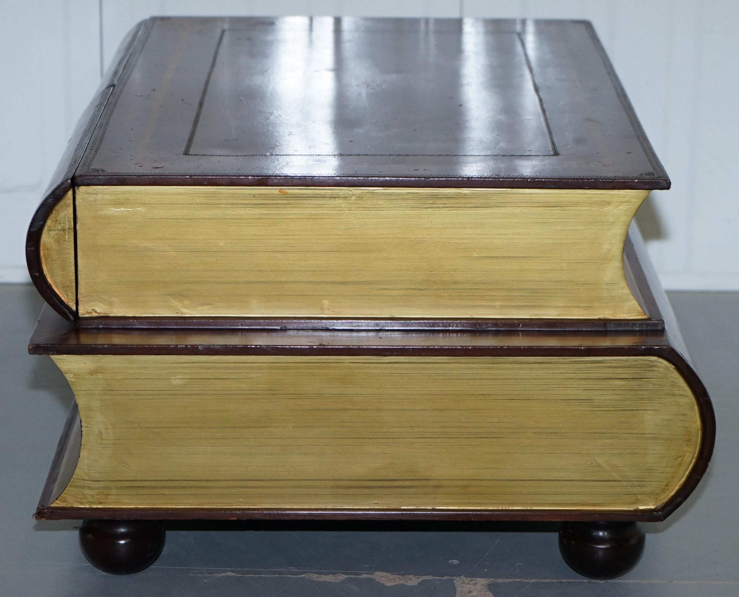 Leather Theodore Alexander Faux Scholars Books Large Coffee Table with Drawers 3