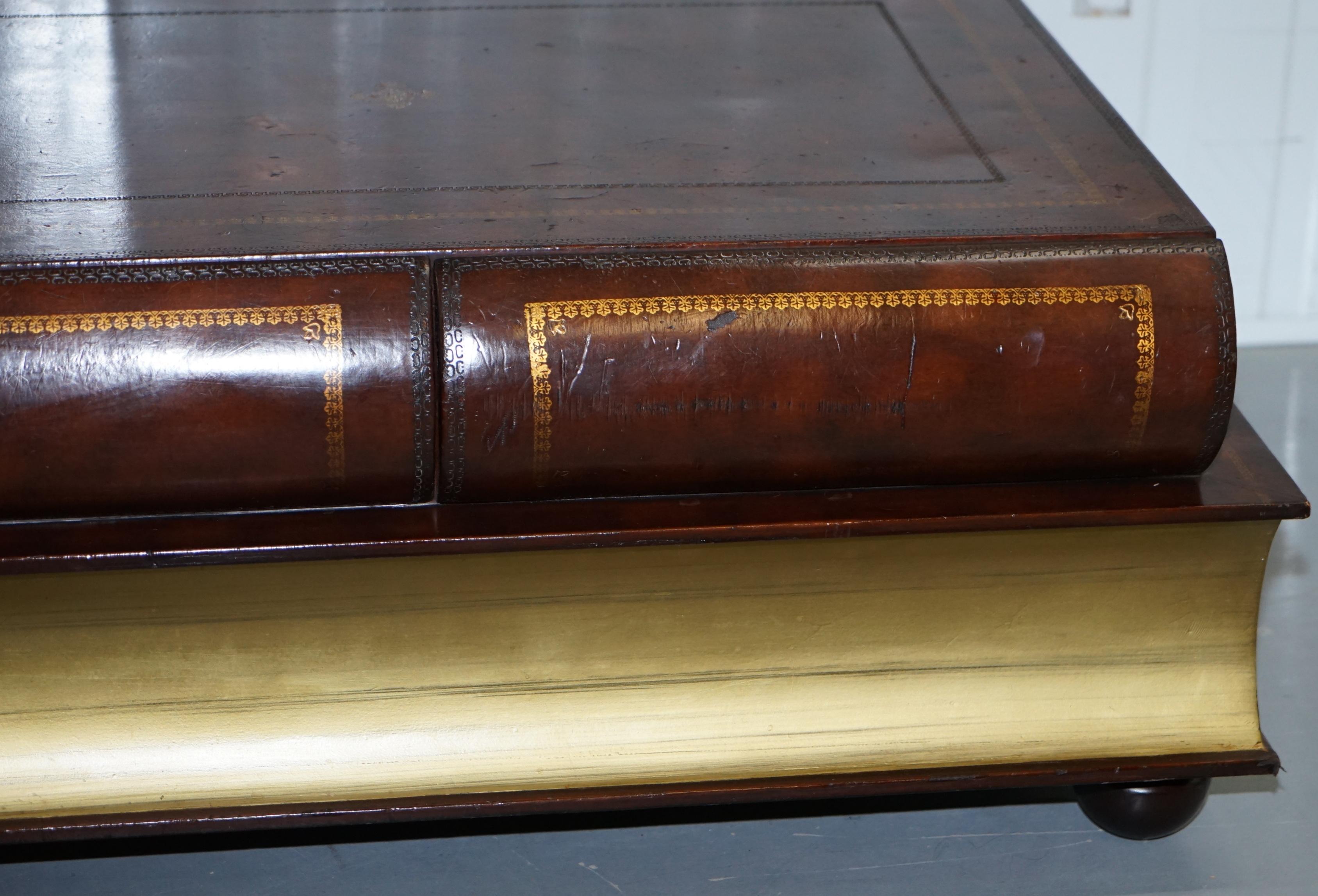 English Leather Theodore Alexander Faux Scholars Books Large Coffee Table with Drawers