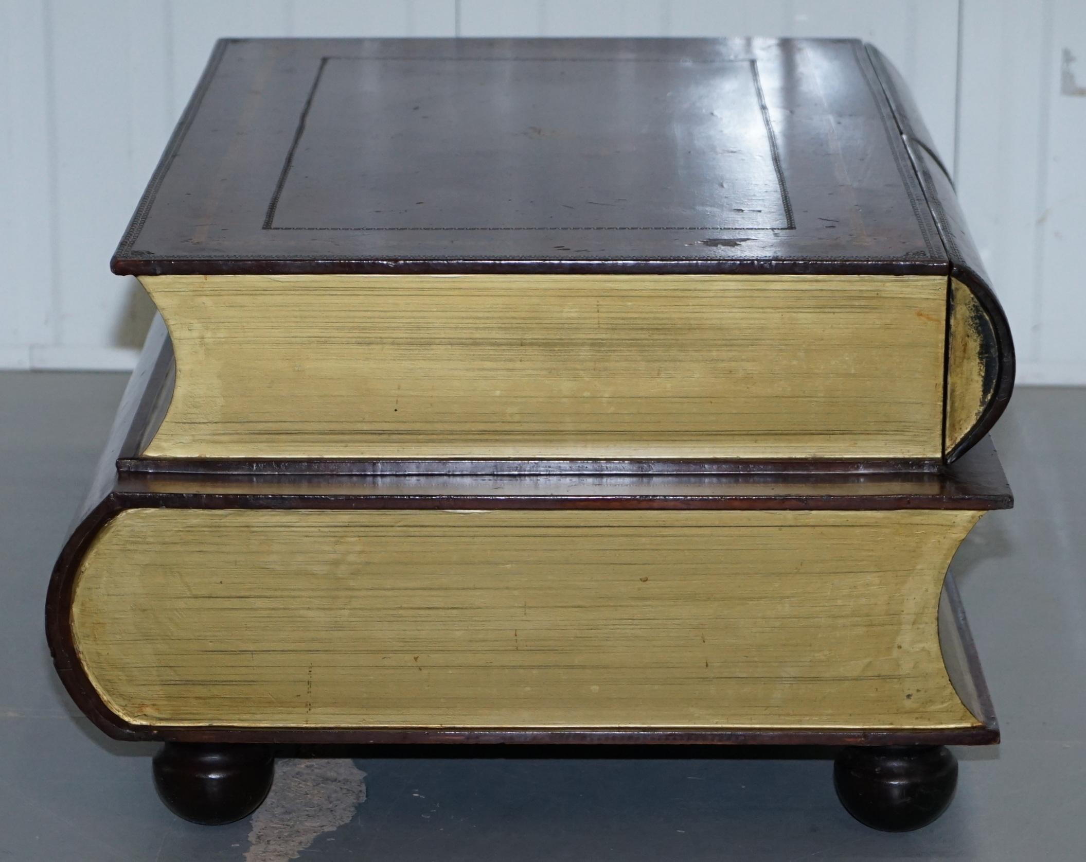 Hand-Crafted Leather Theodore Alexander Faux Scholars Books Large Coffee Table with Drawers
