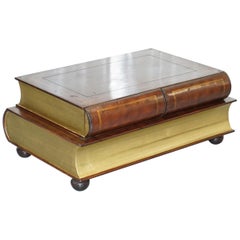 Leather Theodore Alexander Faux Scholars Books Large Coffee Table with Drawers