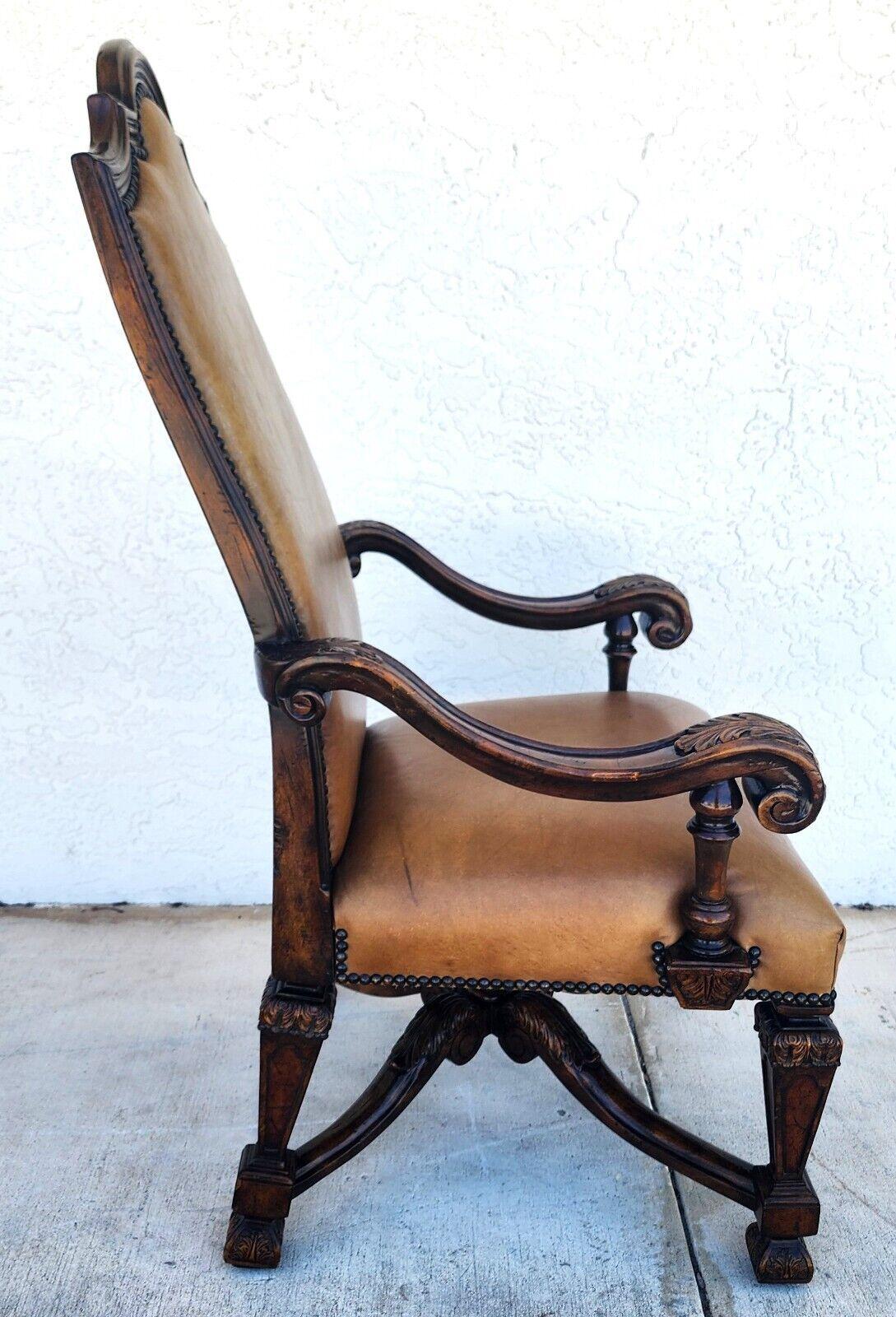 Carved Leather Throne Armchair by THEODORE ALEXANDER For Sale