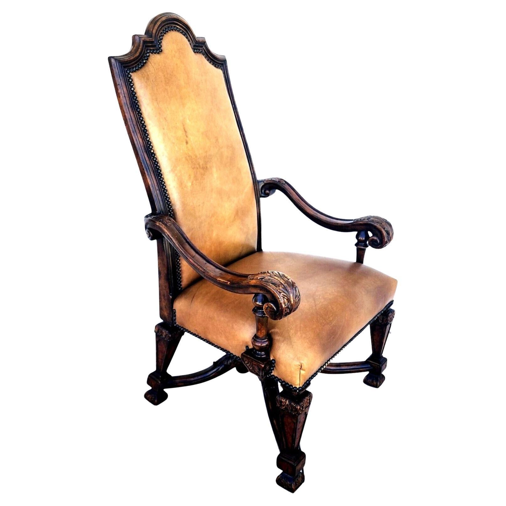 Leather Throne Armchair by THEODORE ALEXANDER For Sale