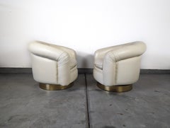 Leather Tilt Swivel Lounge Chairs by Milo Baughman for Thayer Coggin, c1970s