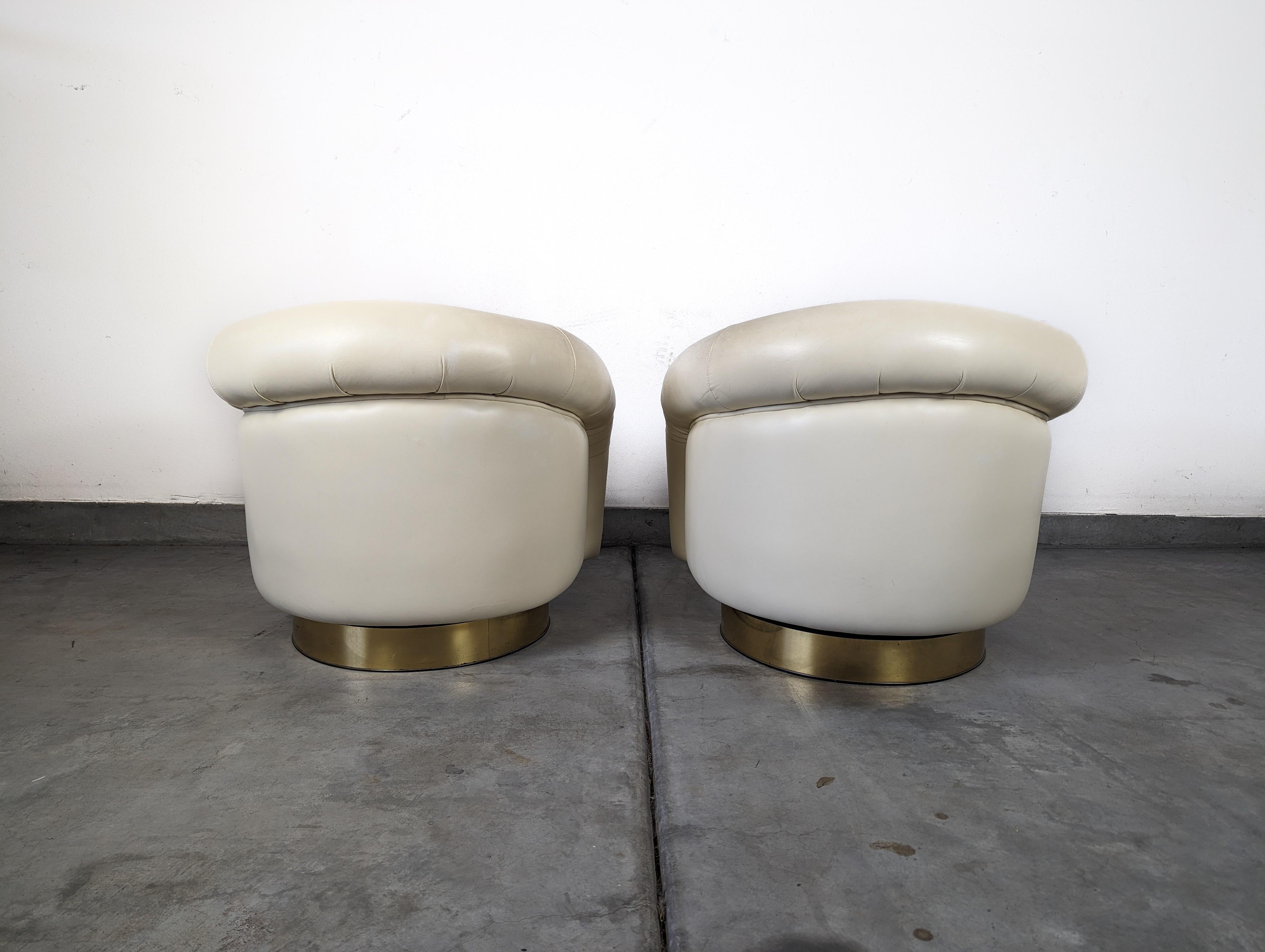 Leather Tilt Swivel Lounge Chairs by Milo Baughman for Thayer Coggin, c1970s In Good Condition For Sale In Chino Hills, CA