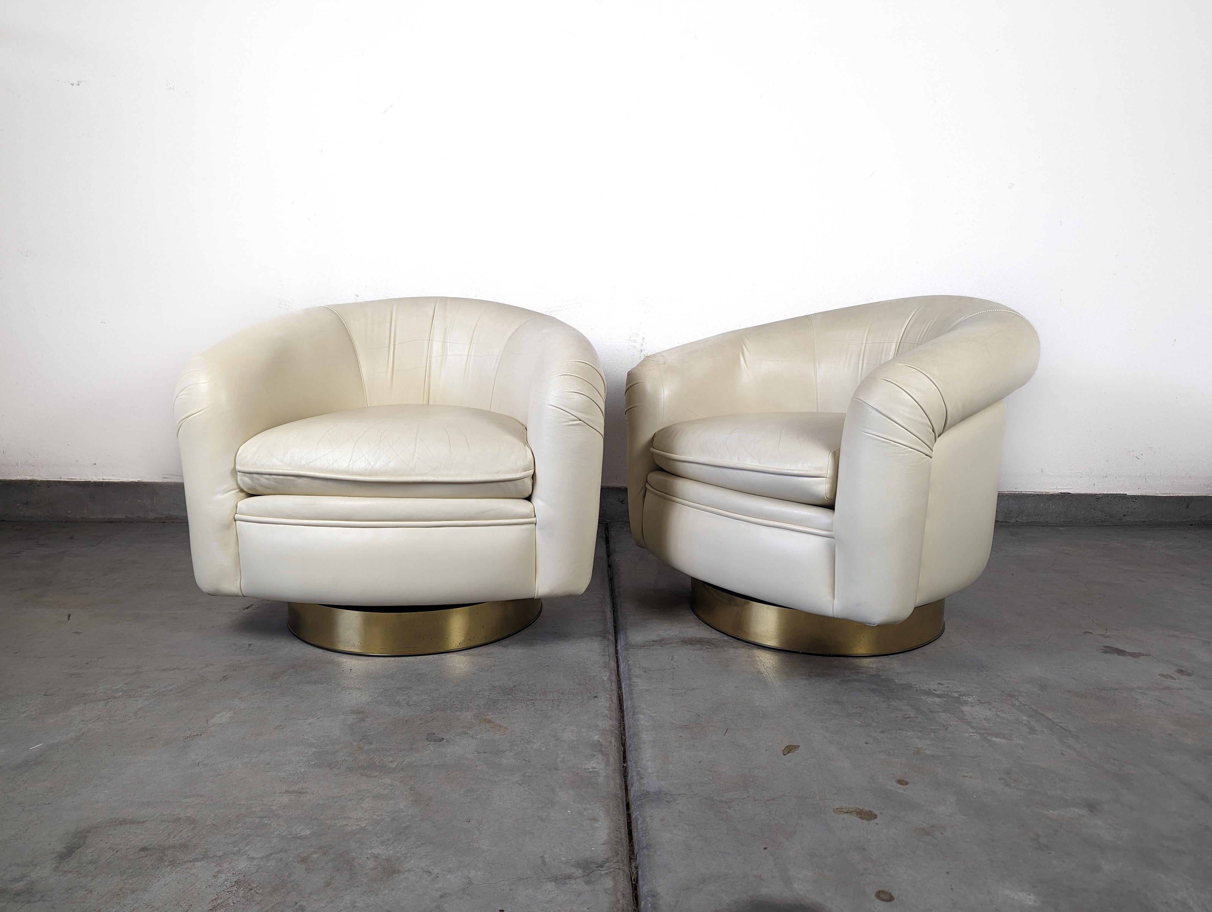 Leather Tilt Swivel Lounge Chairs by Milo Baughman for Thayer Coggin, c1970s For Sale 2