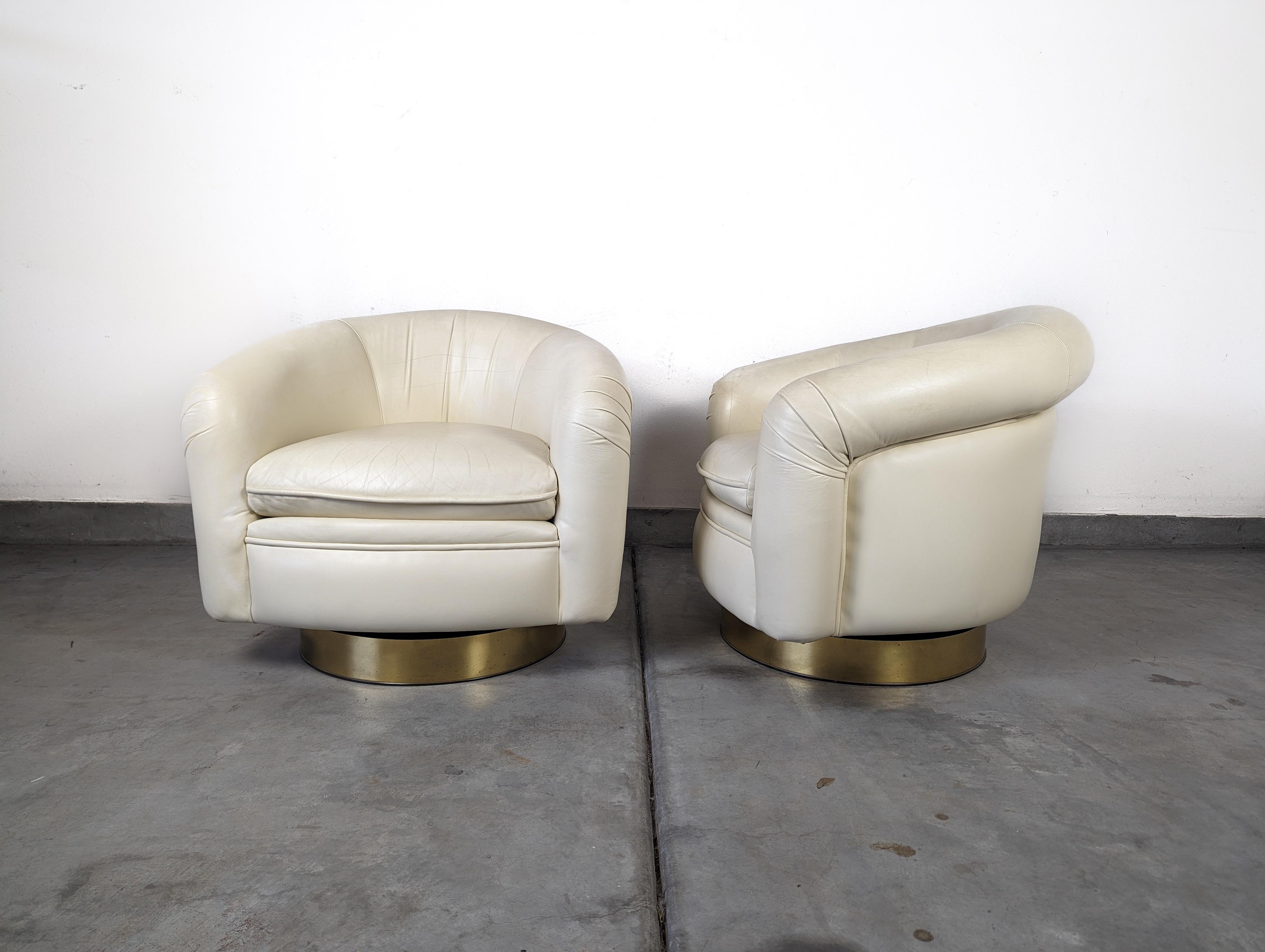 Leather Tilt Swivel Lounge Chairs by Milo Baughman for Thayer Coggin, c1970s For Sale 3