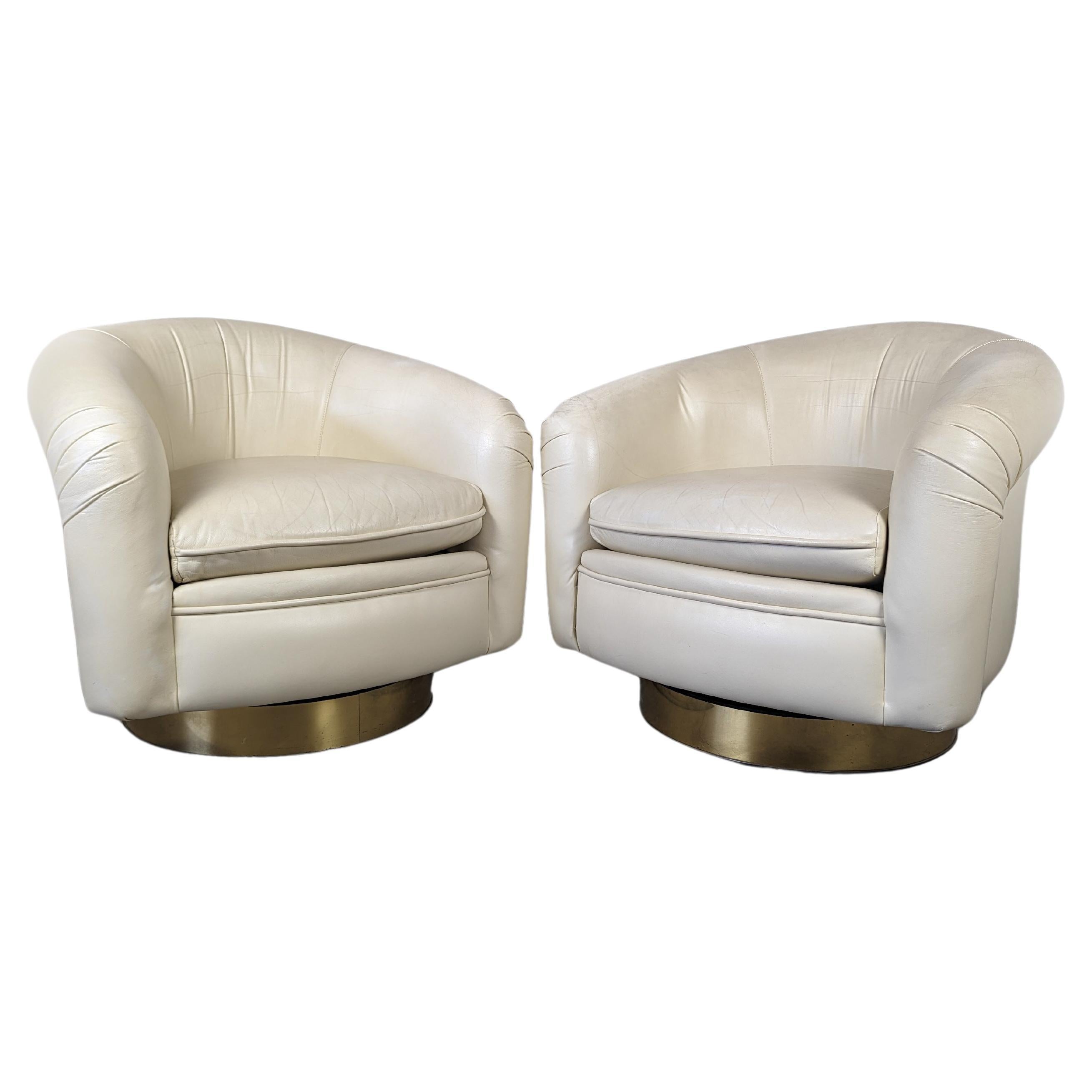 Leather Tilt Swivel Lounge Chairs by Milo Baughman for Thayer Coggin, c1970s