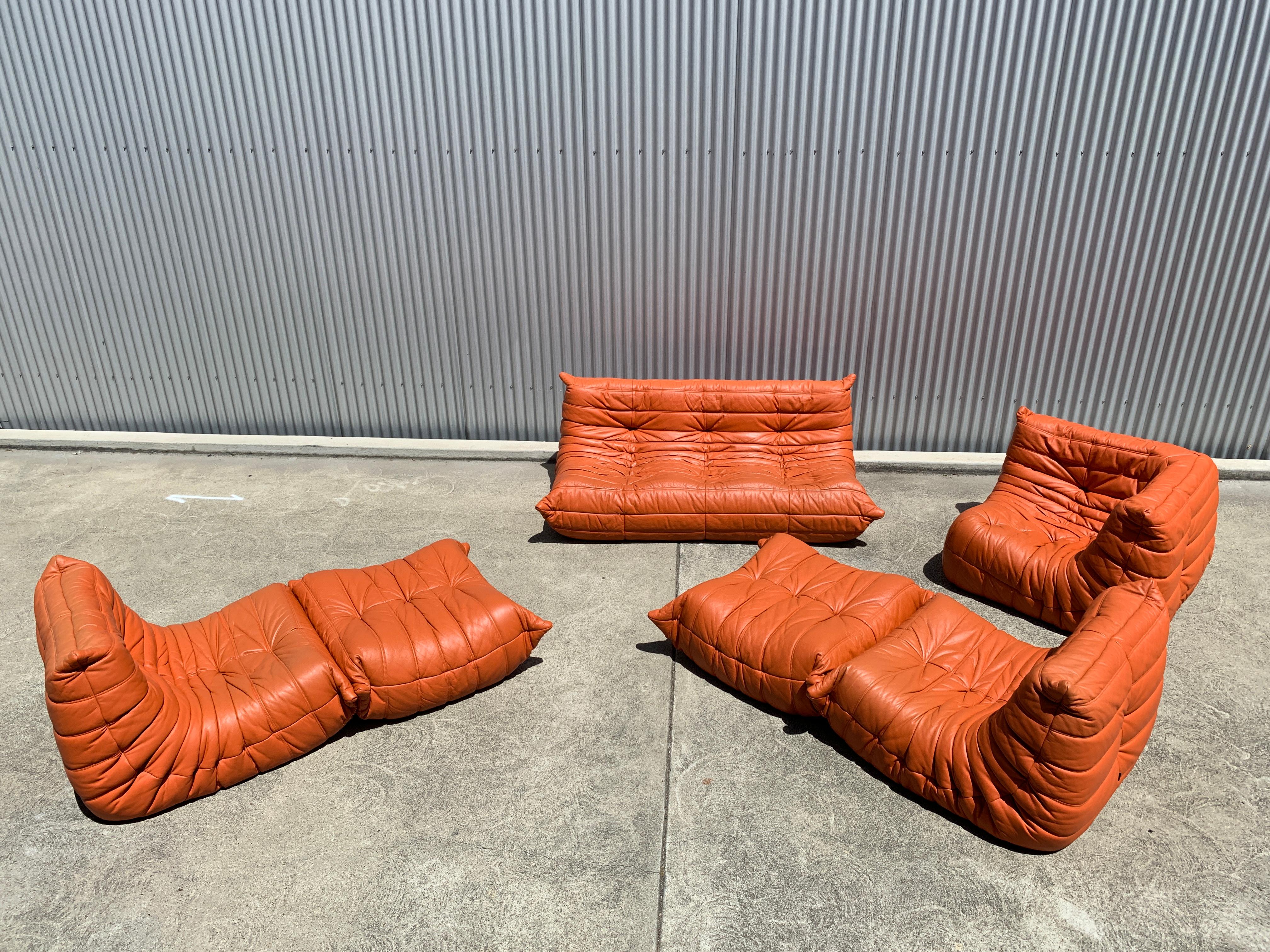 Mid-Century Modern Leather Togo Sectional Sofa by Michel Ducaroy for Ligne Roset, France