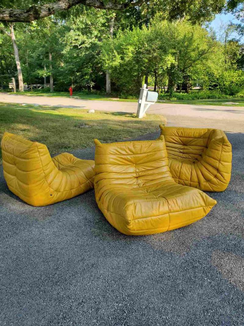 Leather Togo Sofa Set by Michel Ducaroy for Ligne Roset, Set of Five 5