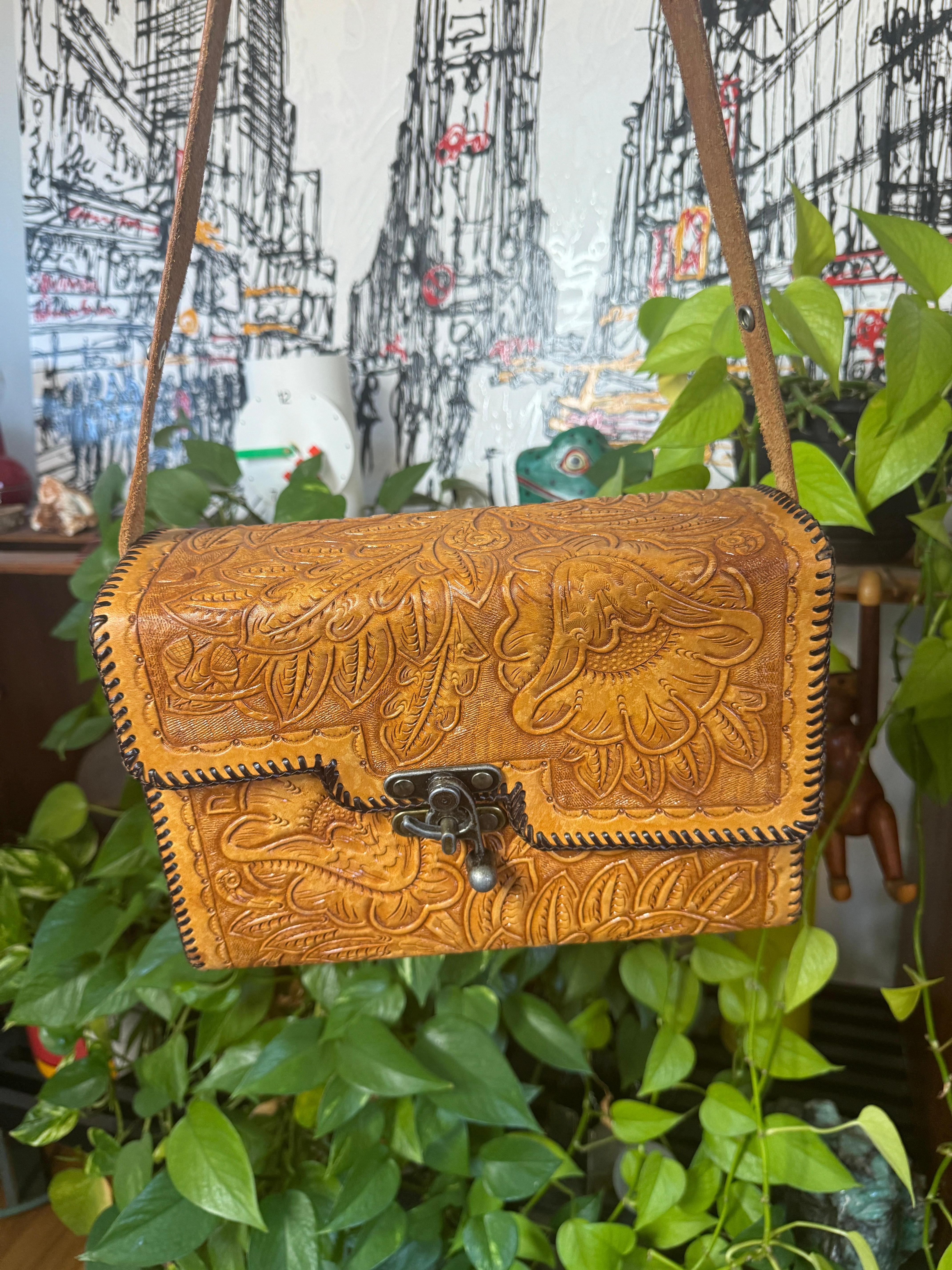 Sac à main en cuir toilé - Sac en cuir vieilli vintage en vente 7