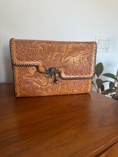 Leather Tooled Handbag-Vintage distressed leather bag