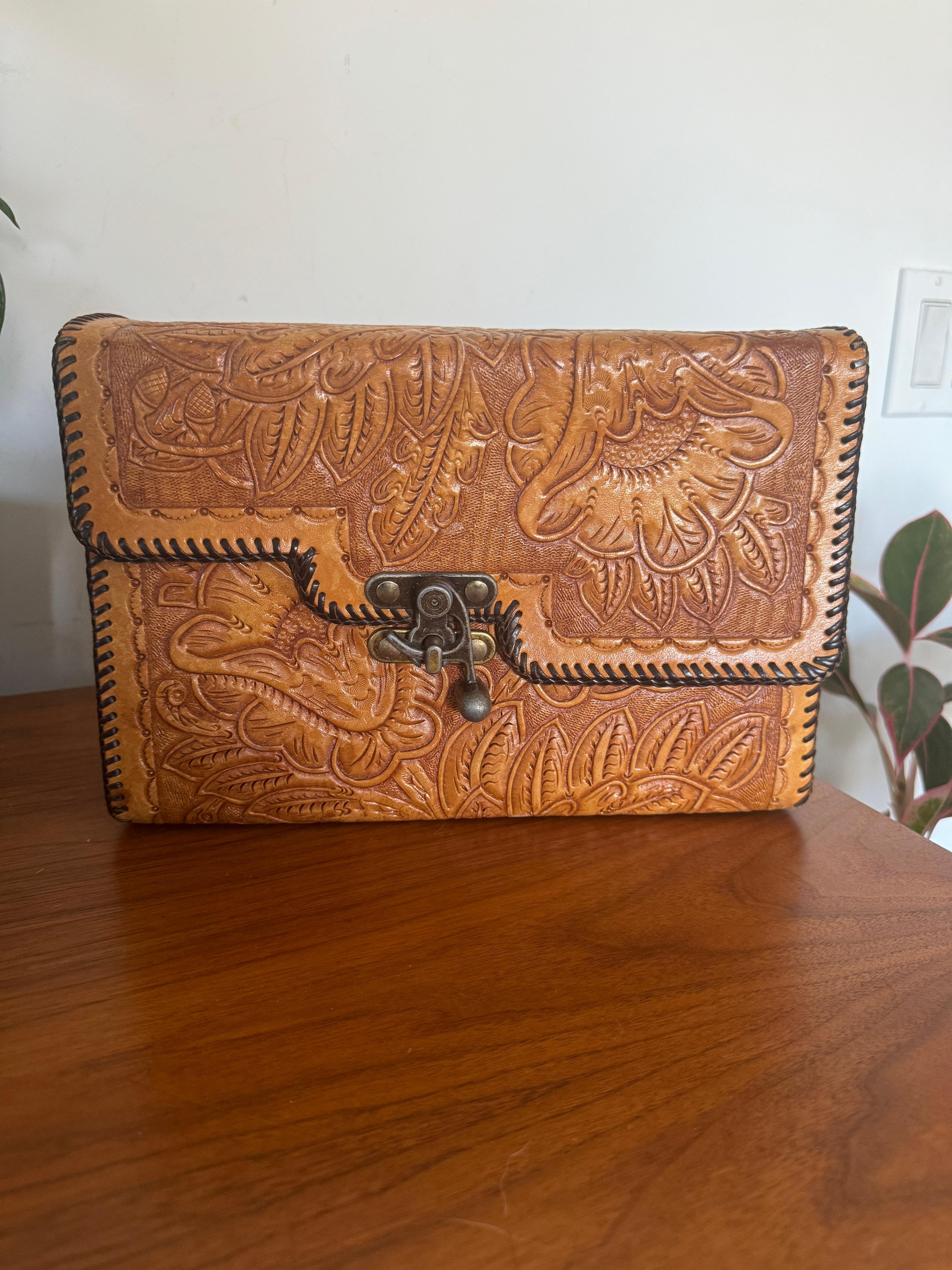 Marron Sac à main en cuir toilé - Sac en cuir vieilli vintage en vente