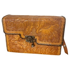 Leather Tooled Handbag-Vintage distressed leather bag