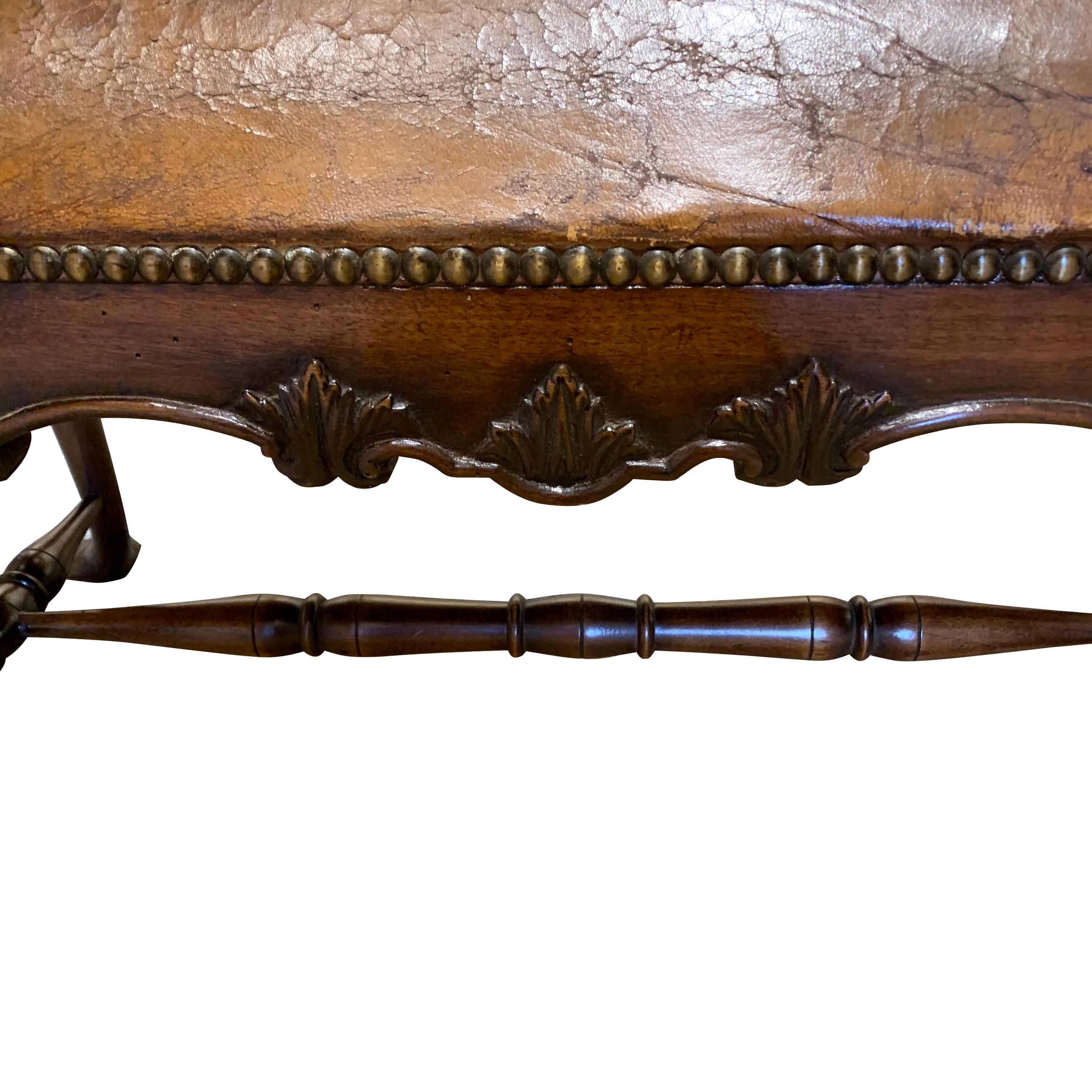 Leather Top Bench, England, 19th Century In Good Condition In New York, NY