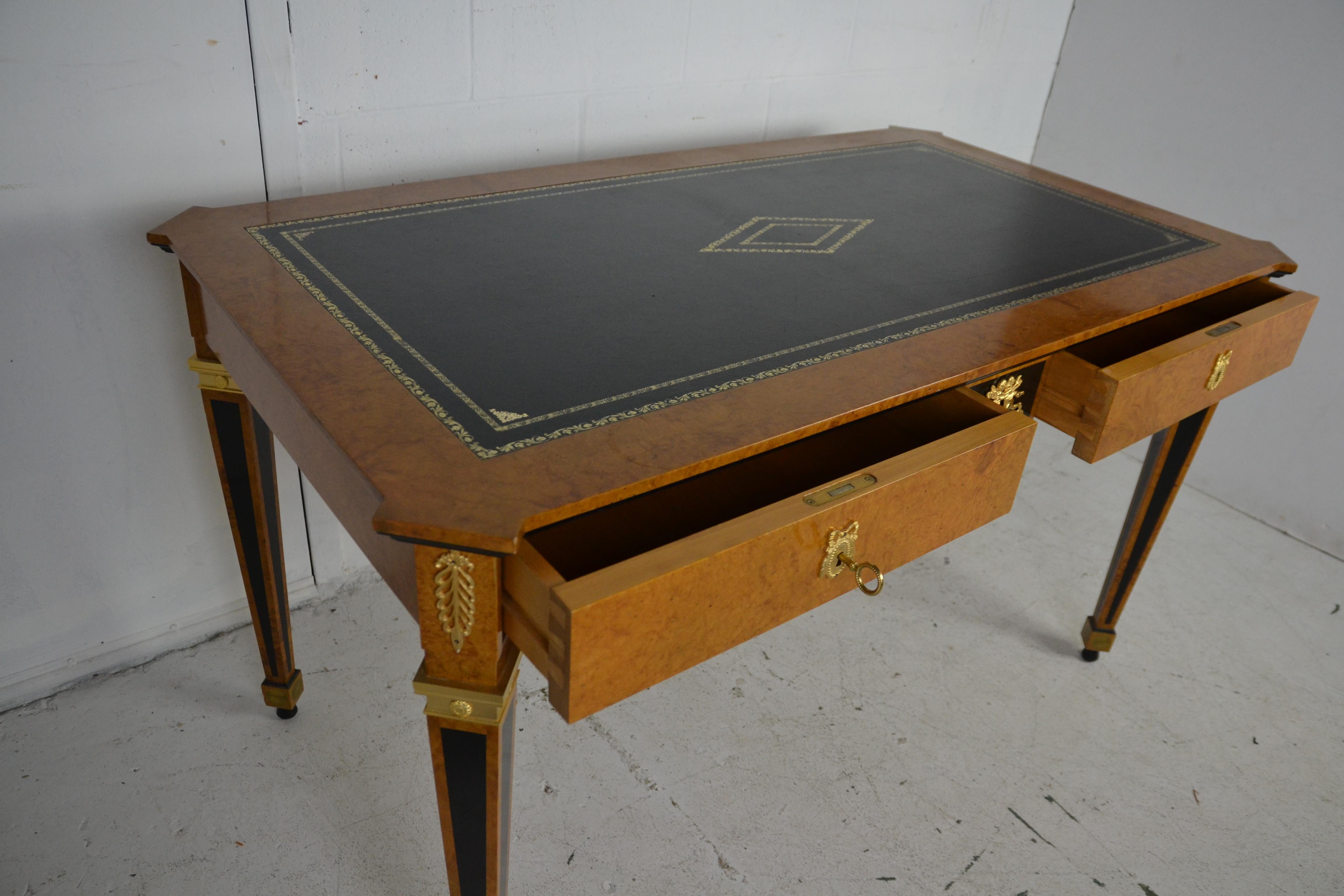 French Leather Top Burl-Wood Desk