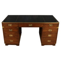 Leather Top Campaign Style Desk with Gold Detail
