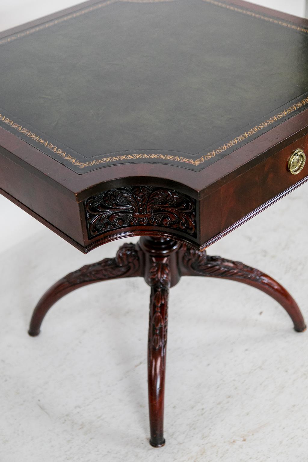 Leather Top Center Table In Good Condition For Sale In Wilson, NC