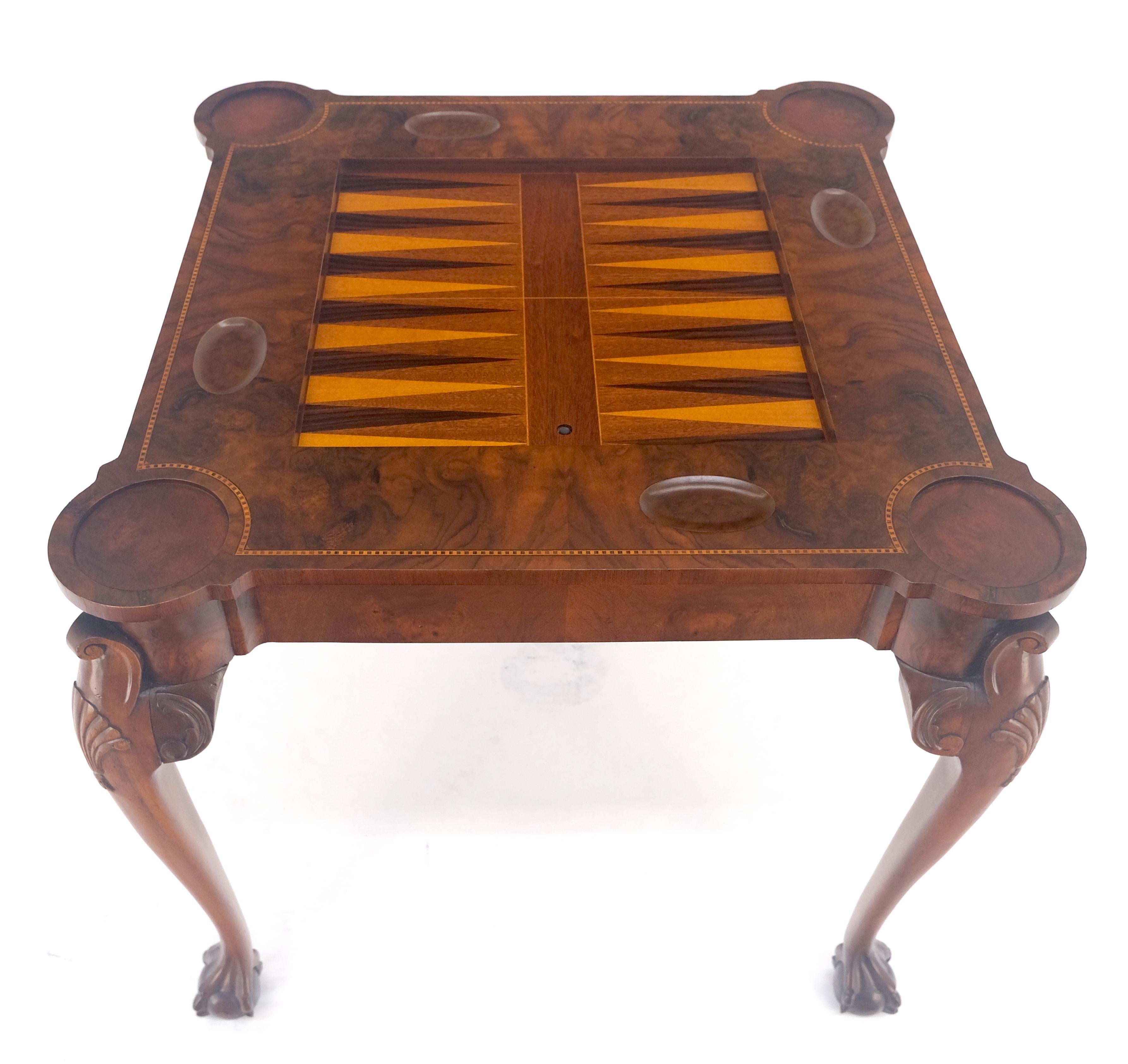 Leather Top Chippendale Style Ball & Claw Feet Backgammon Chess Game Table MINT! For Sale 7