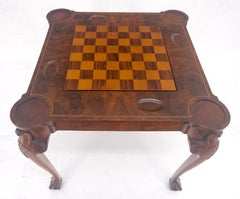 Leather Top Chippendale Style Ball & Claw Feet Backgammon Chess Game Table MINT!